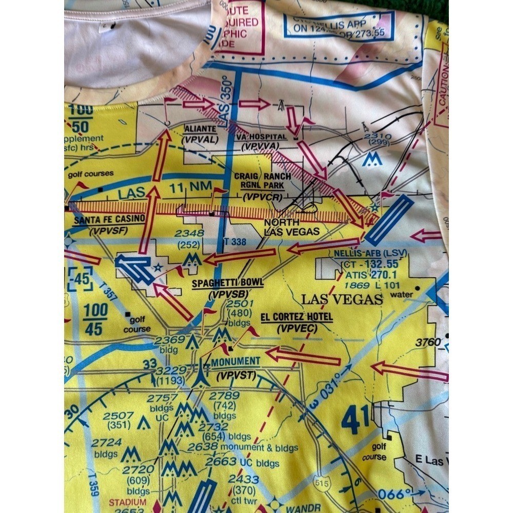 Mens Aviation Map Print Graphic T Shirt Large All Over Print Las Vegas Airway