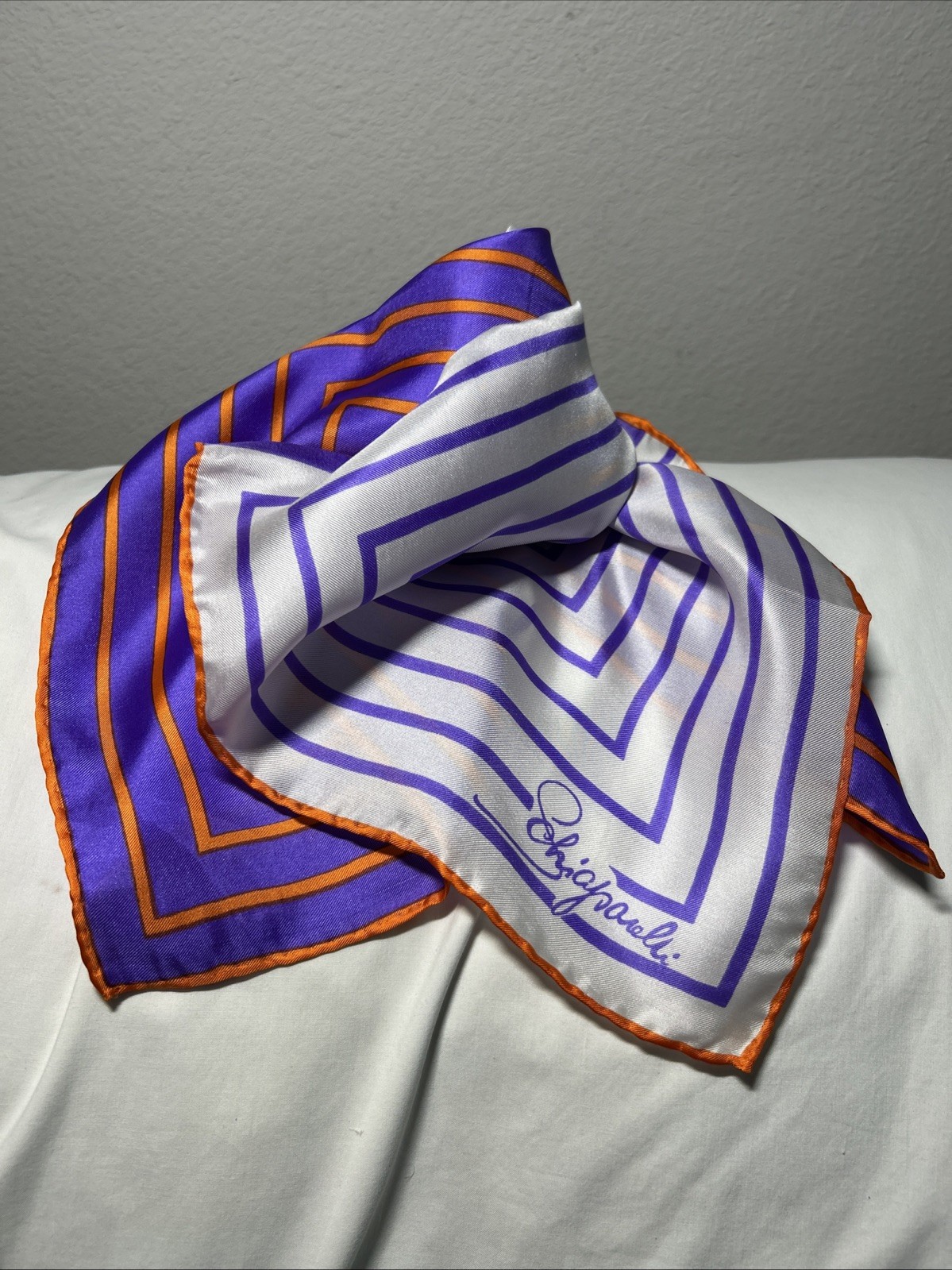 Vintage MCM Op-Art Schiaparelli Silk Scarf ~ Color Block ~ Orange Purple White