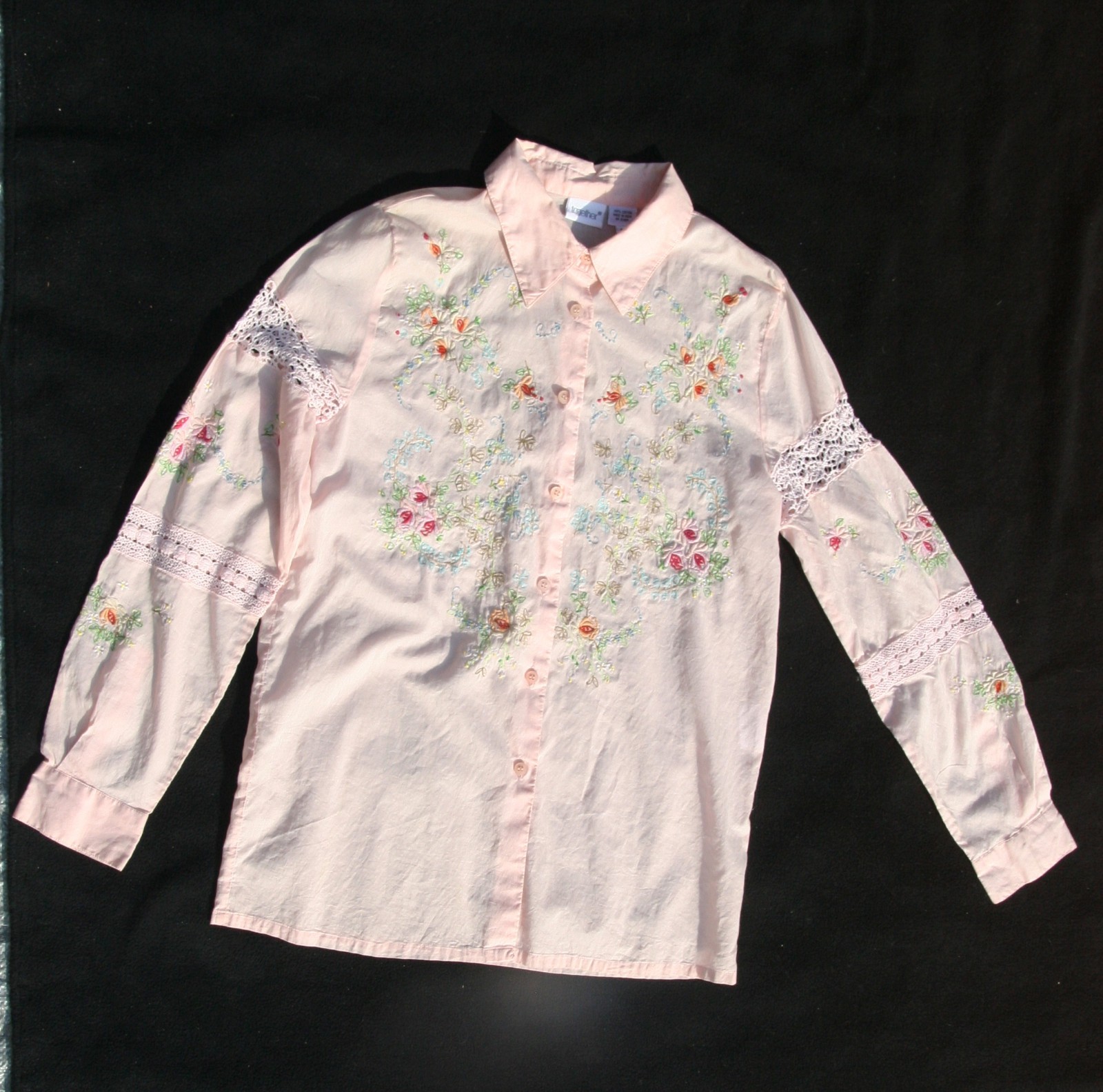 Together pink blouse with floral embroidery size M cotton