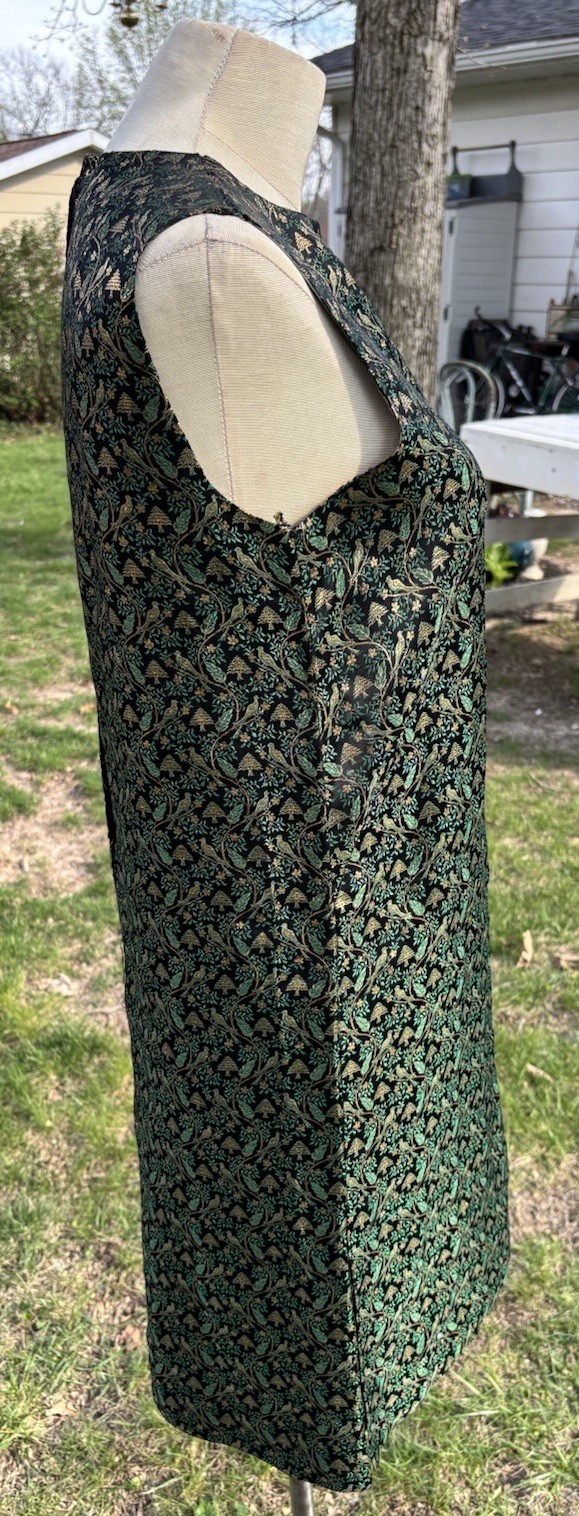 VTG 1960s Gold Bombshell Cocktail Wiggle Dress Green Black Bird Floral 38x38x40