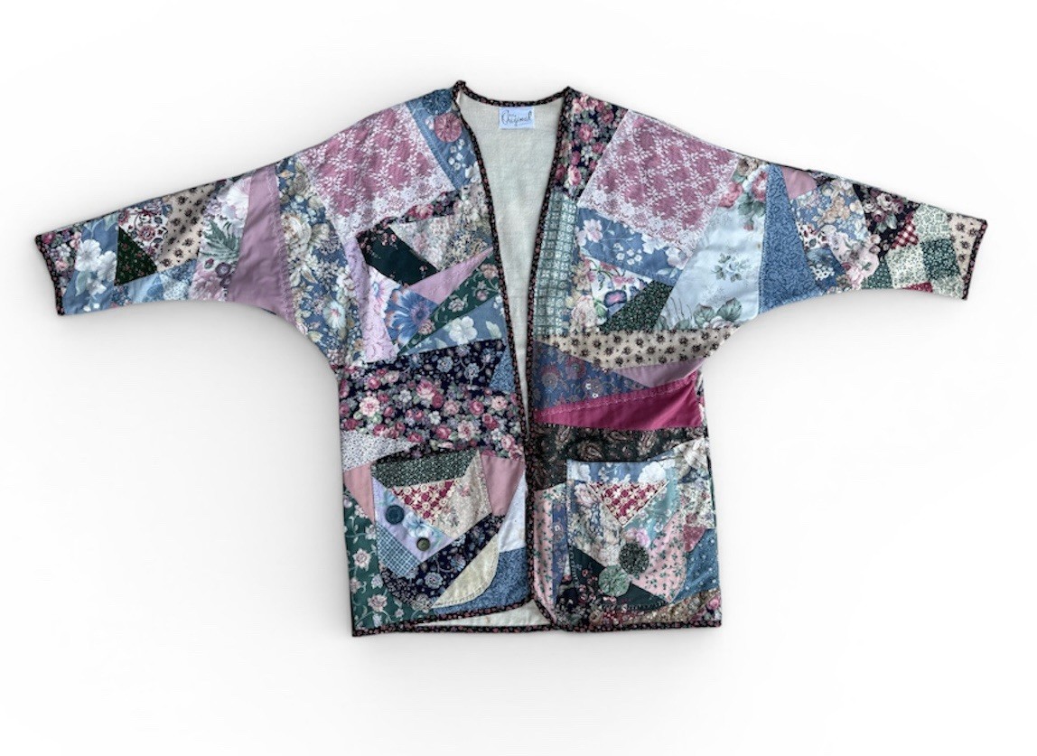 Vintage Handmade Quilt Coat Jacket Patchwork Grannycore Cottagecore Lightweight