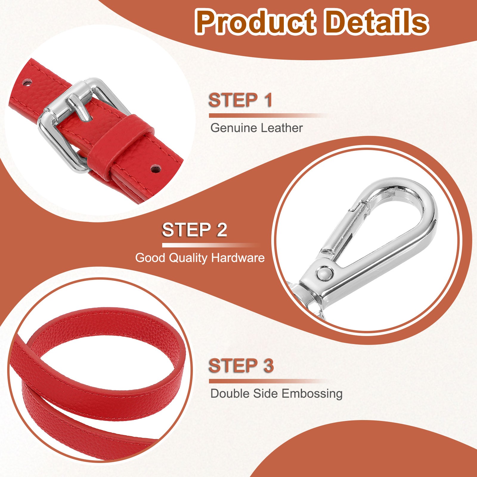 0.7″ Genuine Leather Purse Strap for Bag Bright Red Silver Buckle