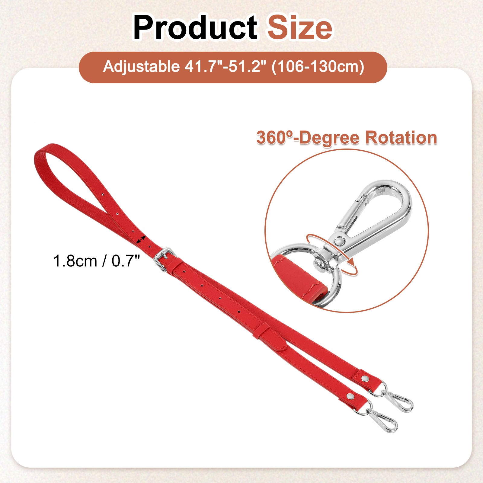 0.7″ Genuine Leather Purse Strap for Bag Bright Red Silver Buckle