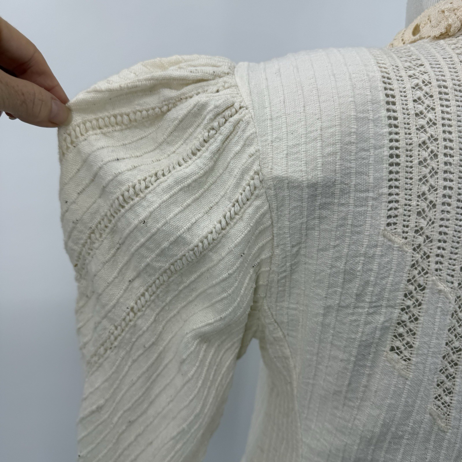 Antique Edwardian Cotton Linen Blouse Vtg Ditsy Prairie Shirt Waist Lace Crochet