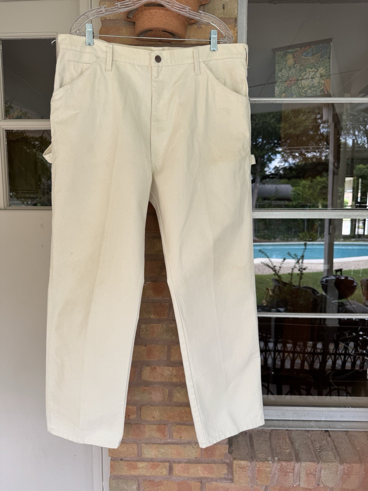 90s Vtg Dickies W 38 L 30 Carpenter Painter Off White Pants Work Cotton Natural