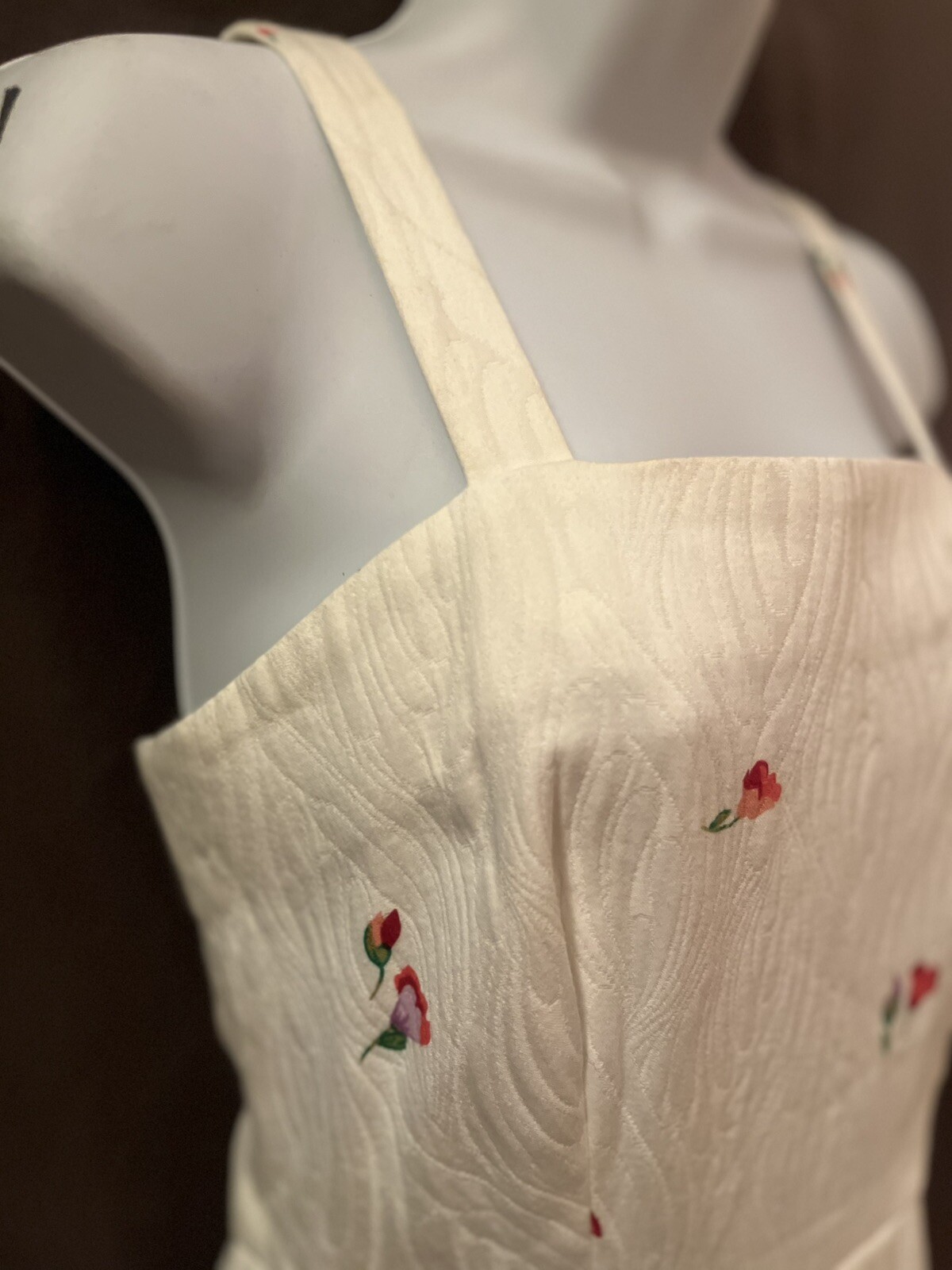 VTG 60s Rockabilly Handmade White Cotton Floral Wiggle Garden Party Dress SZ S