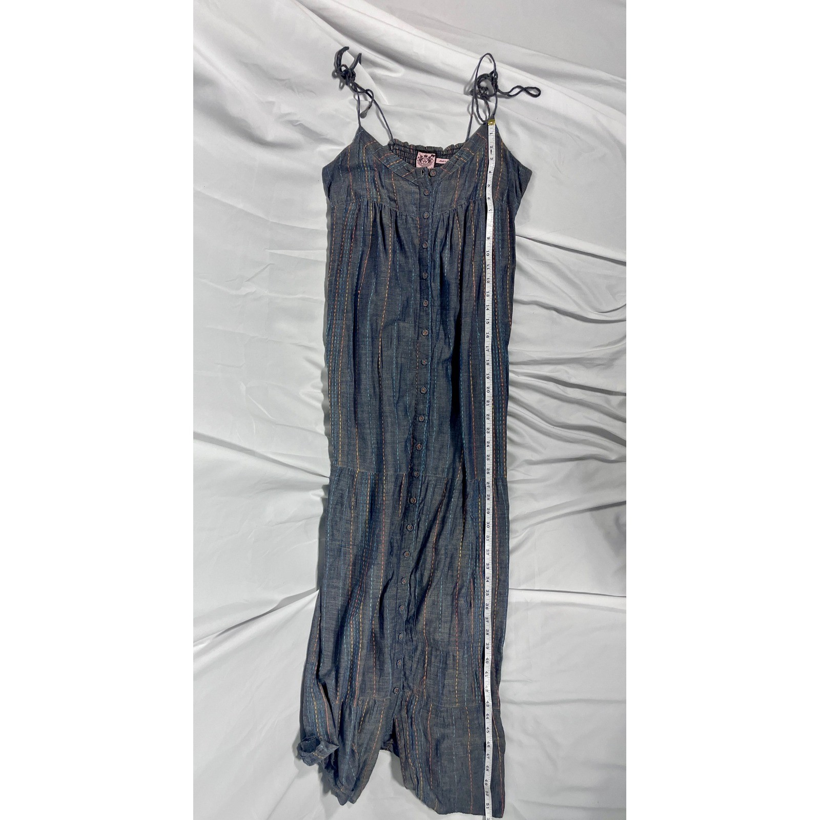 Vintage Juicy Couture Maxi Dress S Y2K Boho Rainbow Stripe Tiered Hippie