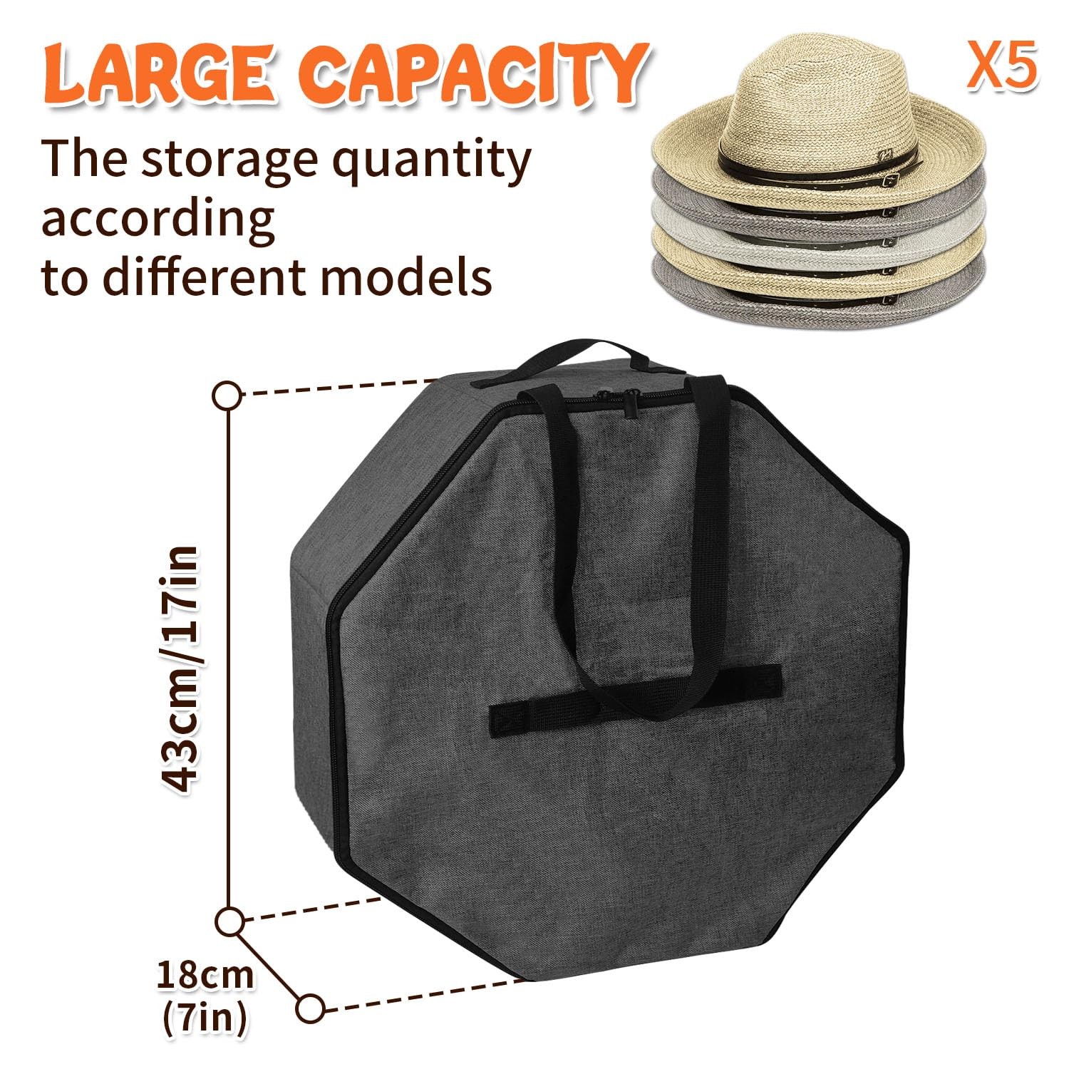 Boczif Hat Storage Box for Women and Men, 8 x 5 x 0.5 inches, Dark Grey