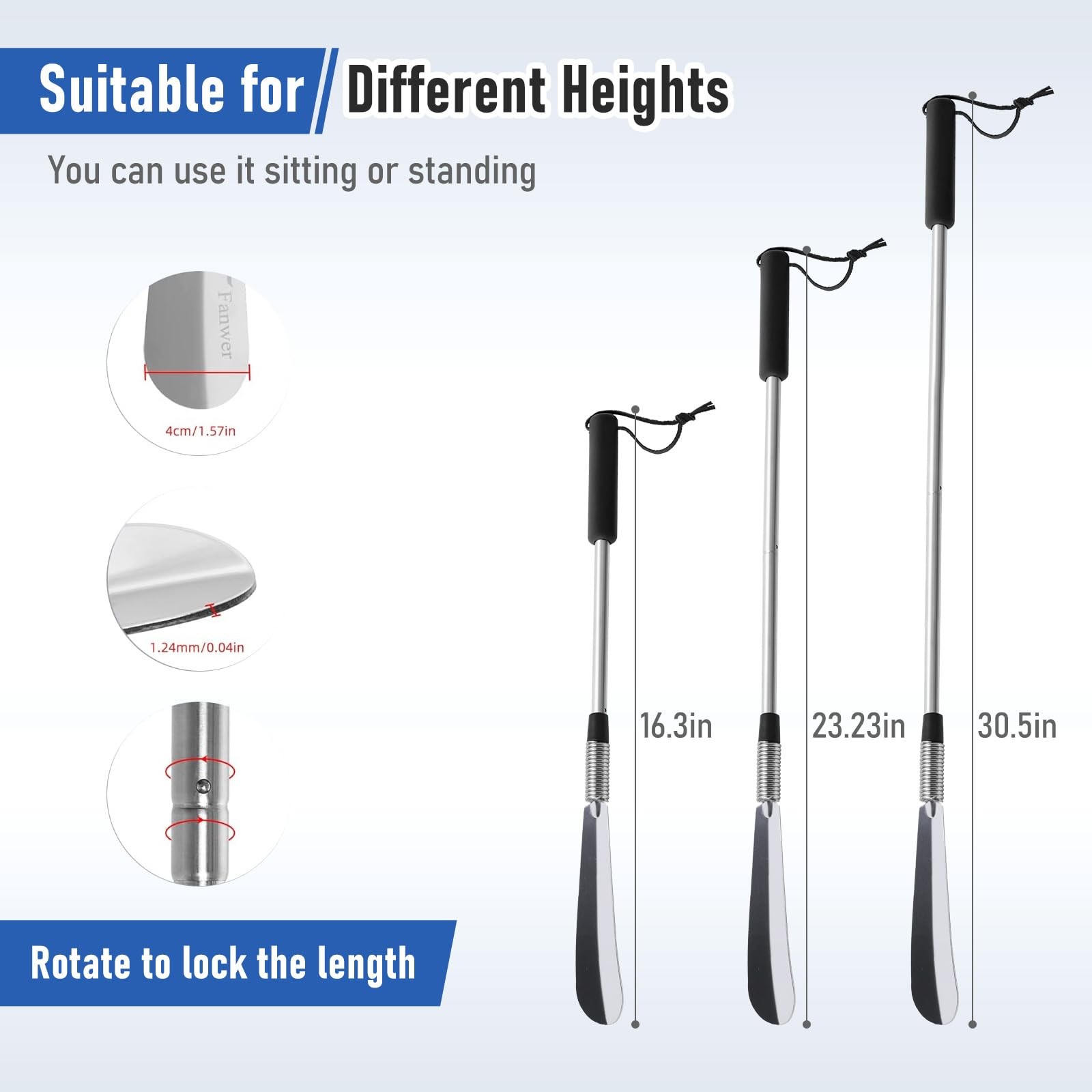 Long Handled Shoe Horn 16-31″ Adjustable Stainless Steel Telescopic Seniors
