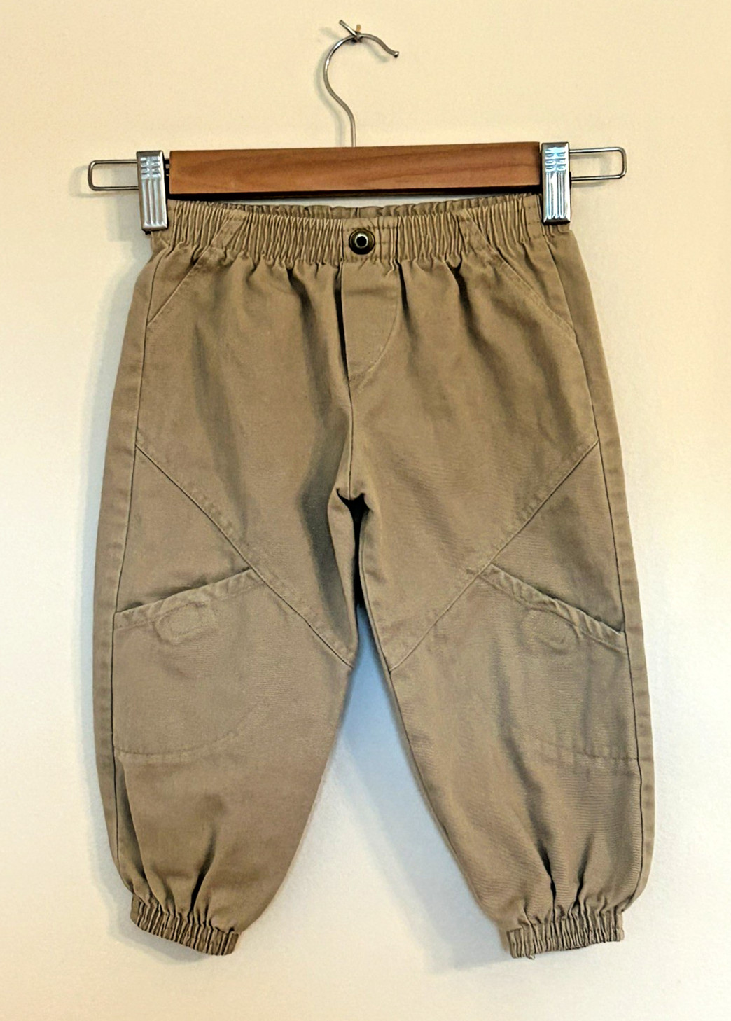 Vintage Peanuts Khaki Beige Cargo Pants Pockets Elastic Waist Cuffs USA Boys 3T