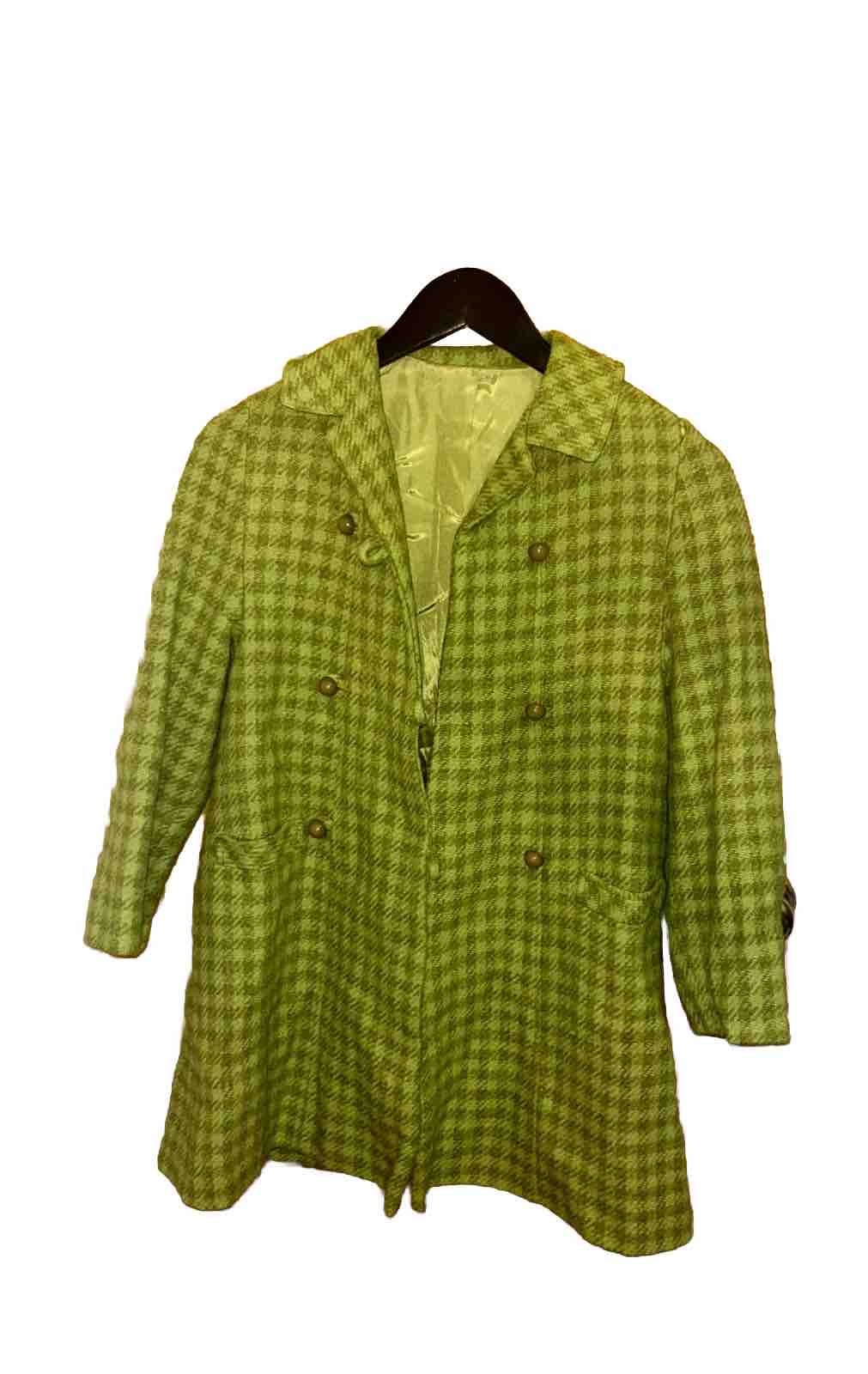 AUTHENTIC ANTIQUE VINTAGE 1950’s Green Plaid Peacoat Size XS