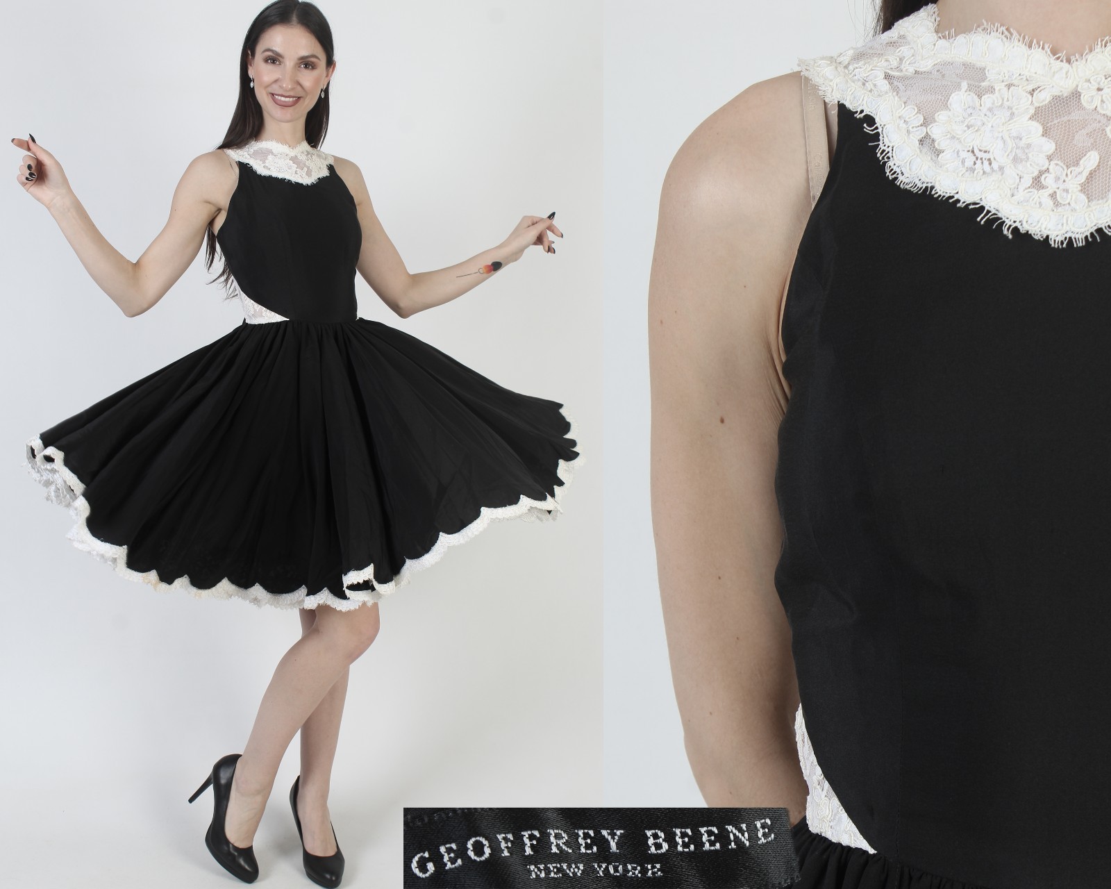 Vtg Geoffrey Beene Tuxedo Dress Neiman Marcus Black Silk Evening Designer Gown