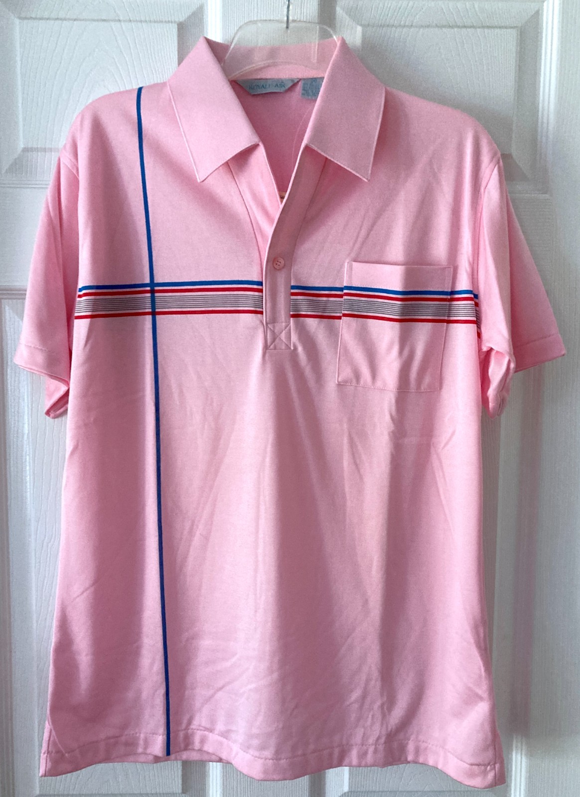 VTG NEW Royale-Air Pink Polo Men’s Medium Front Pocket Shirt Polyester Blend 70s