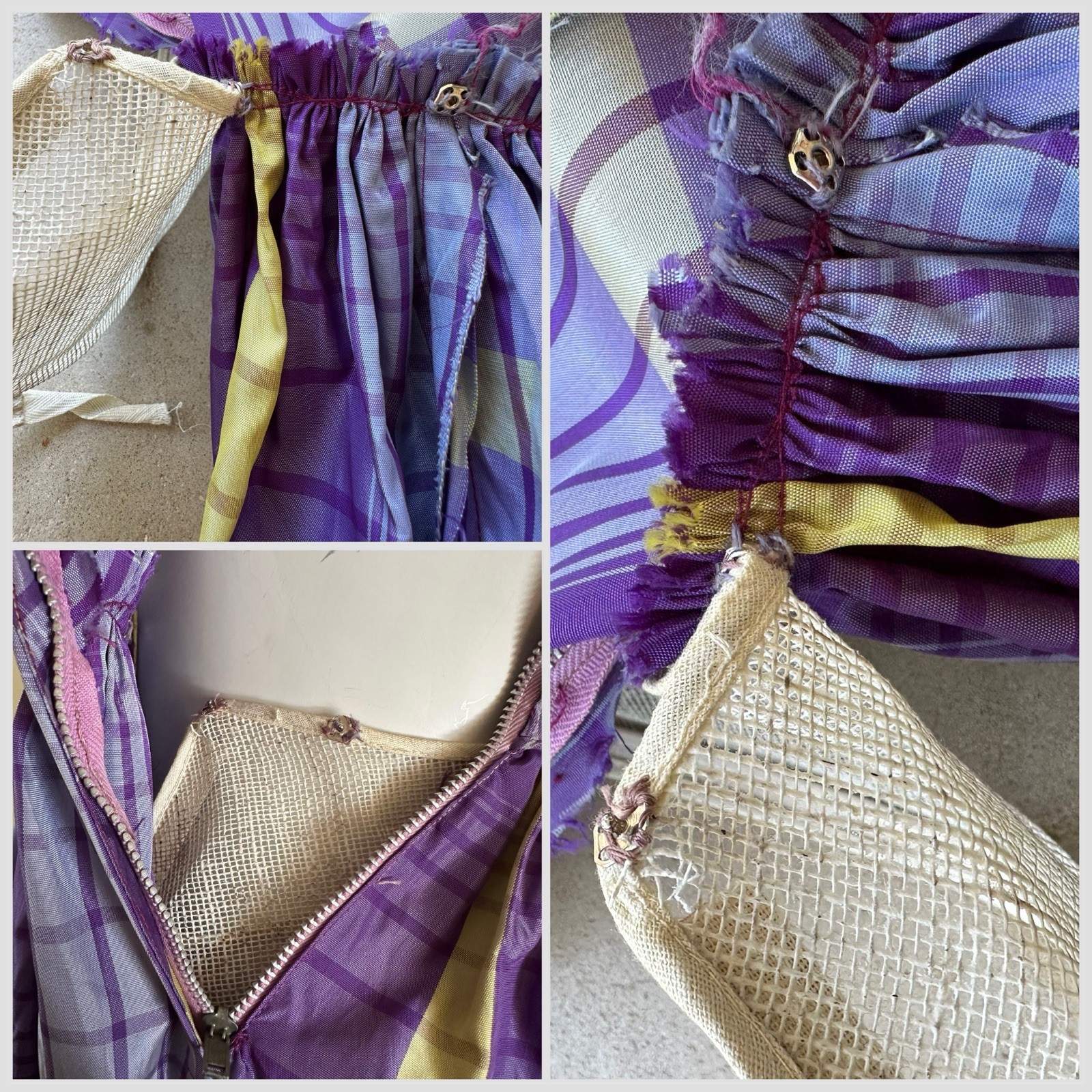 1940s A Bon-Ray Design Plaid Taffeta Party Dress Bustle Back Cocktail Gown VTG