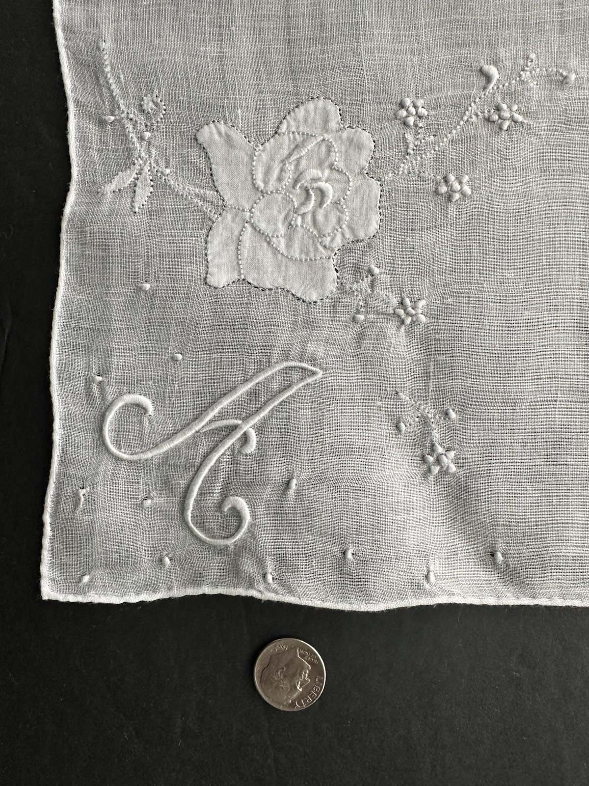 Vintage 3 White Hankies Blue Monogram A Madeira & Swiss Style Hand Embroidered