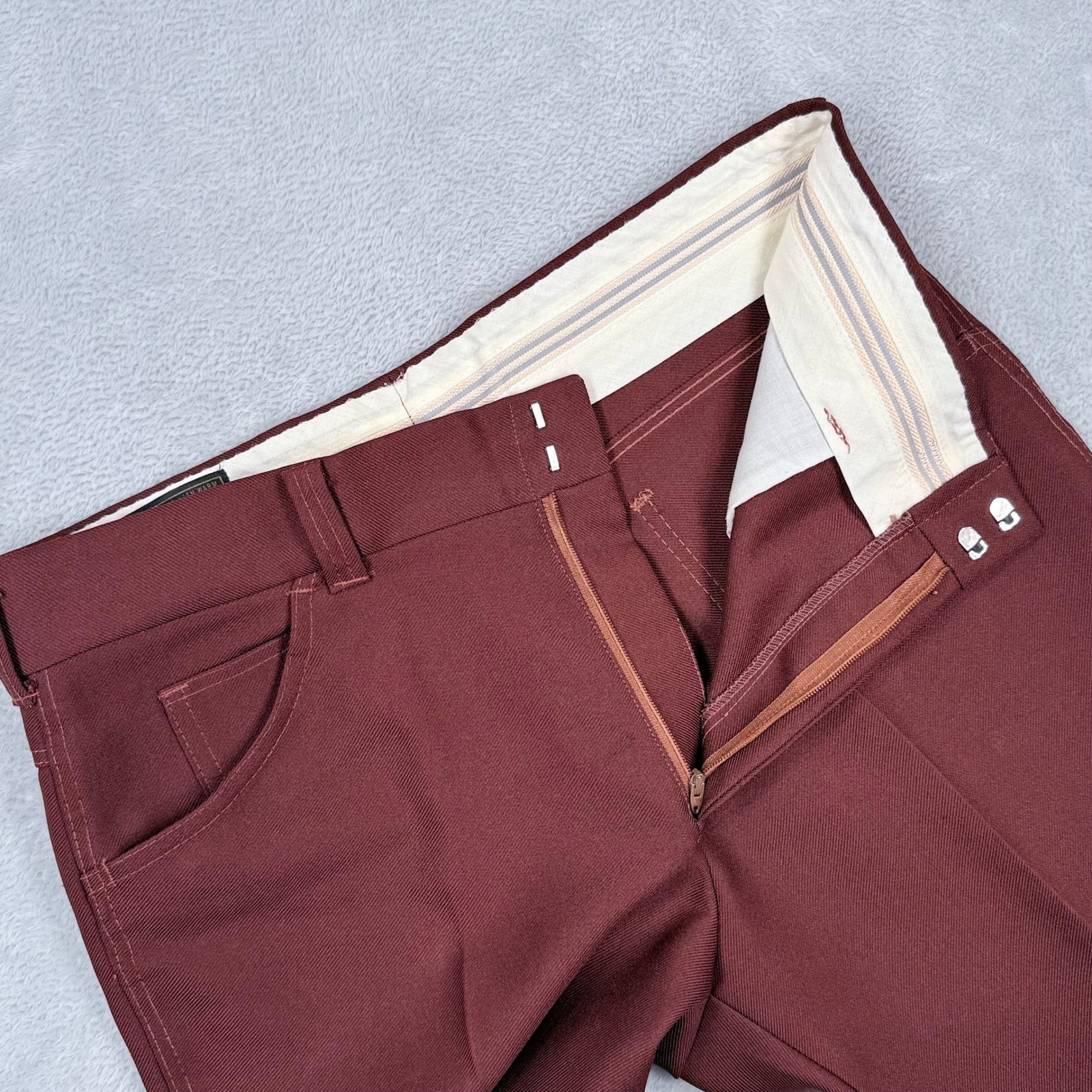 Vintage Western Flare Trousers Mens 34×32 Burgundy 70s Talon Zip Double Knit