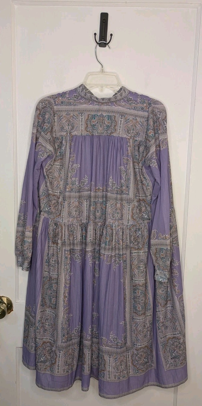 VTG 70s Hal Ferman Paisley Dress Size 10 Purple Cottagecore Boho Prairie Union