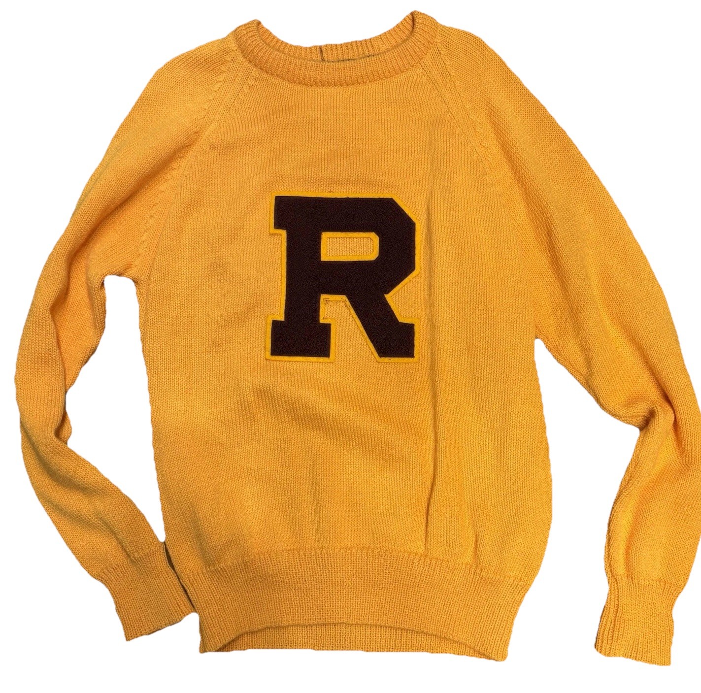 Vintage Van Cort Varsity Letterman Sweater Size L Yellow Knit 80s