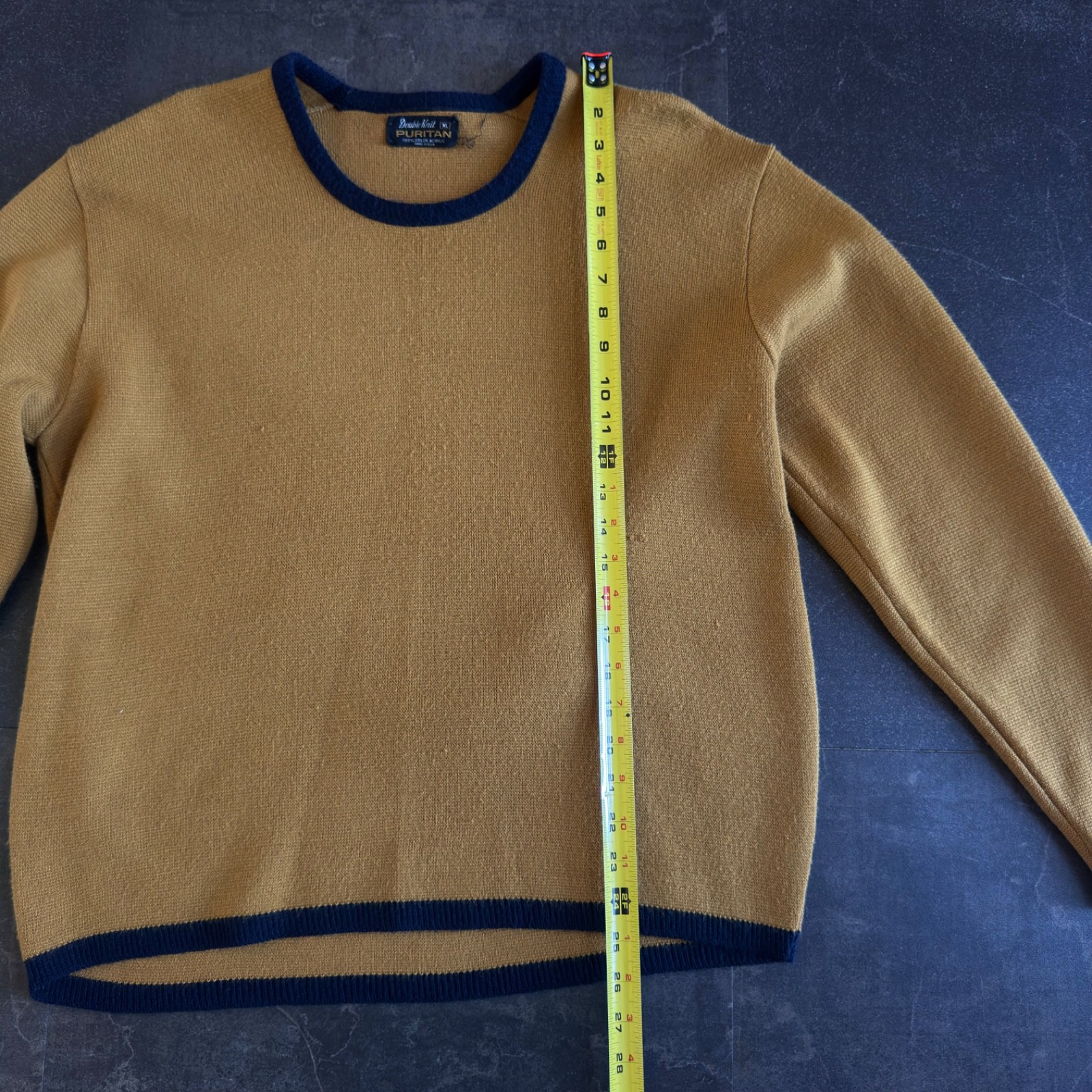 Vtg Puritan Double Knit Acrylic Cardigan Sweater Yellow Blue Men’s XL