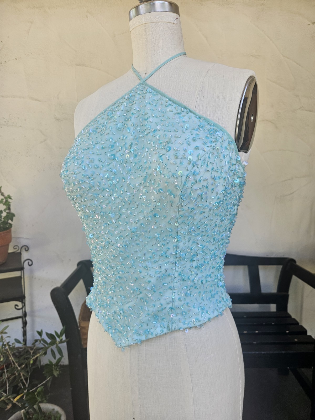 Vintage 2000s Fairy Core Silk Beaded Festival Top Lace Up Halter Summer Shirt…