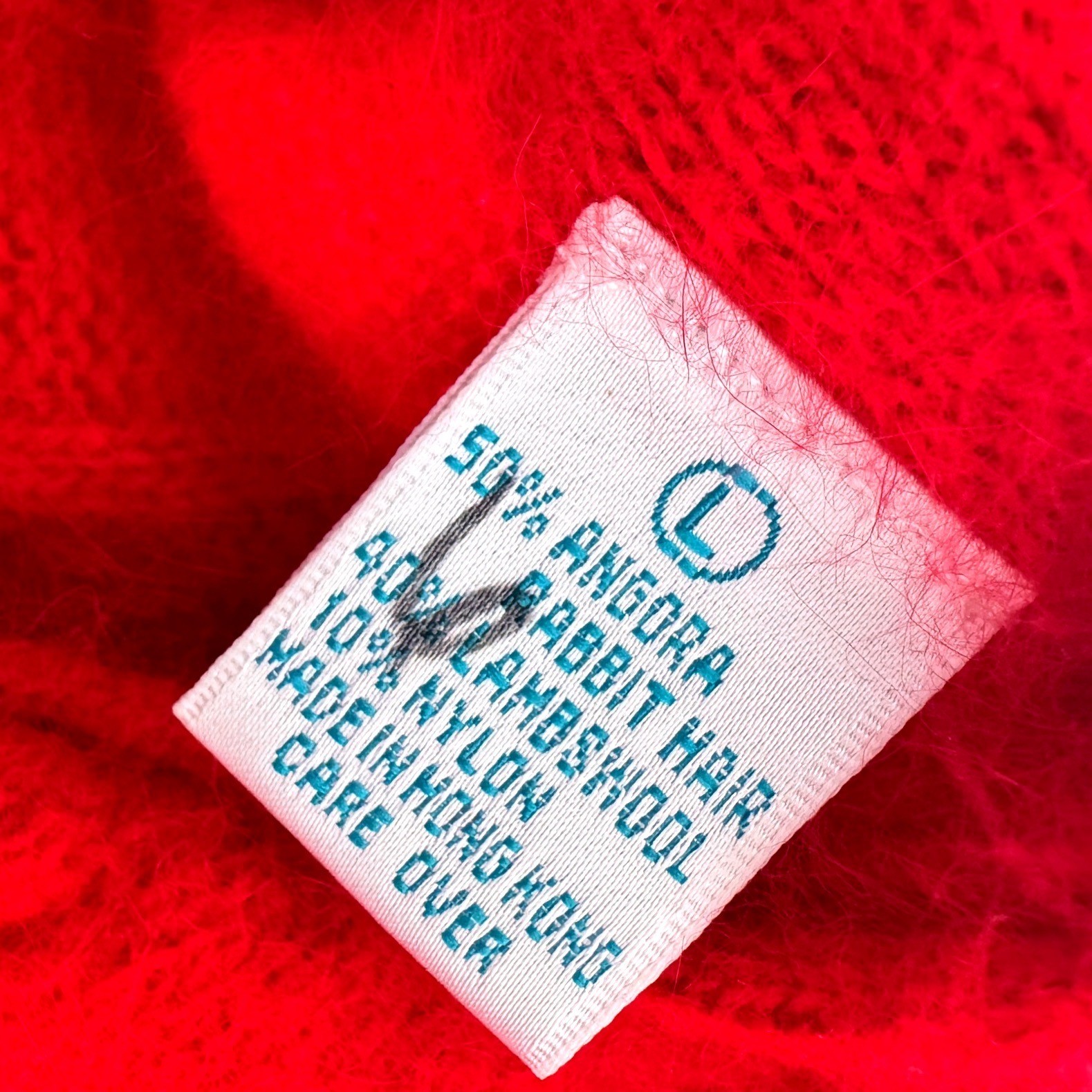 Vintage Red Angora Lambswool Blend Beaded Cardigan Sweater Fuzzy Coquette Large
