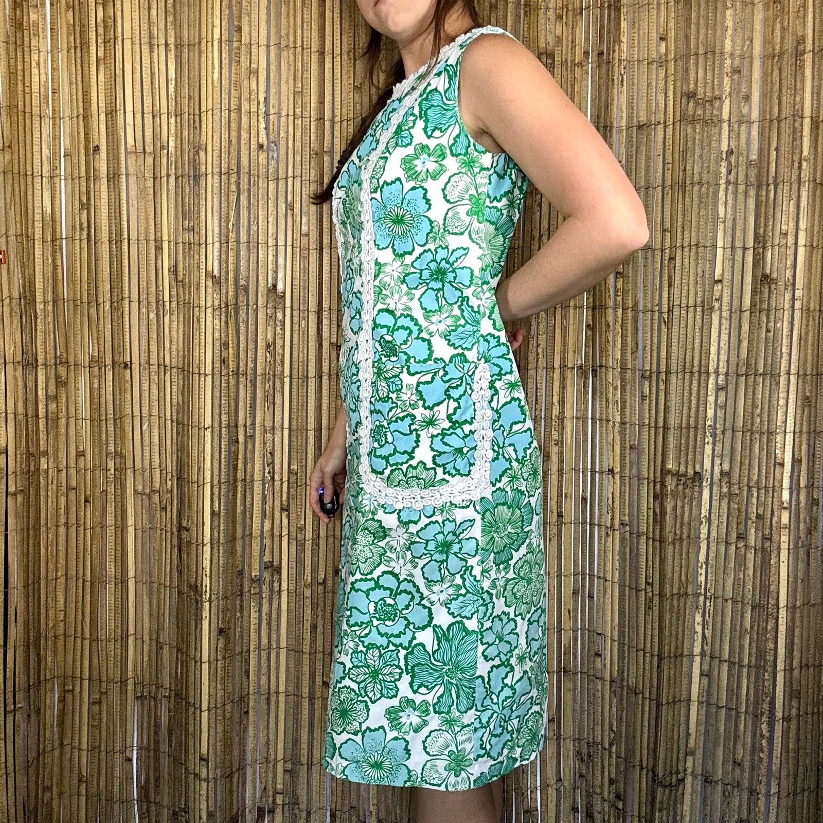 Vintage 60s Shifts Internationale of Miami Floral Shift Dress Blue Green Crochet