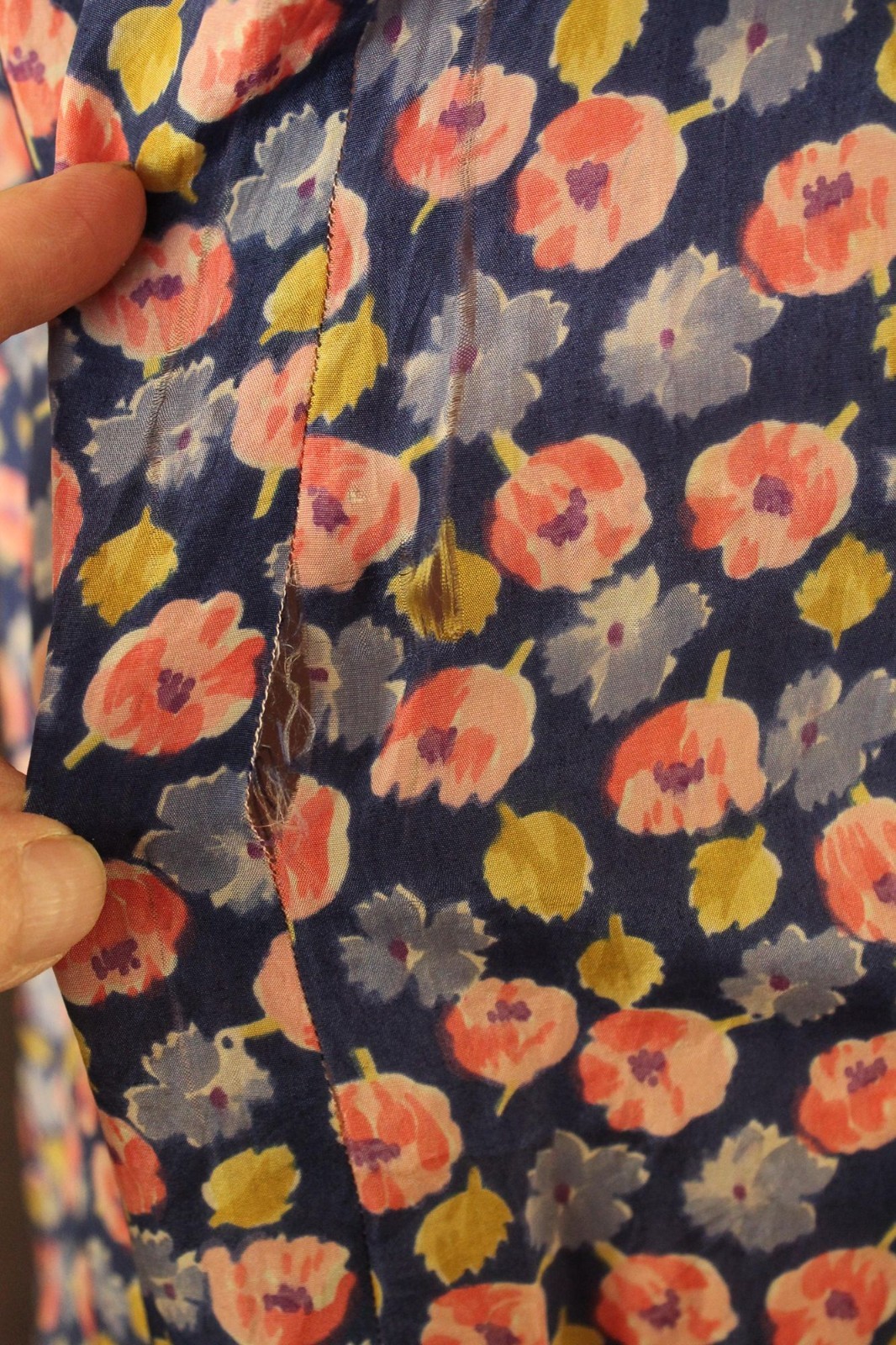 Vintage Antique 1920s Dress, Silk Blue and Pink Floral Print Day Dress, Ribbon T