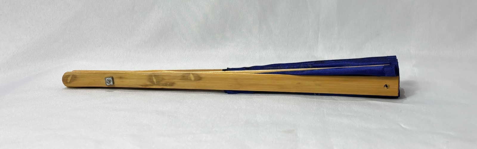 Blue Synthetic Folding Fan Hand Painted Gold Leaves & Bird Bamboo Thailand