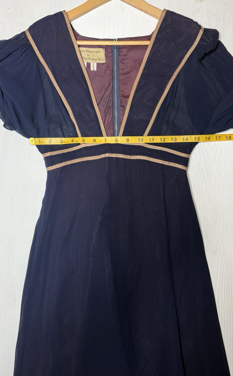 Janice Wainwright Vintage Empire Waist Blue Silk Gown 70s Edwardian SZ 12 *RARE*