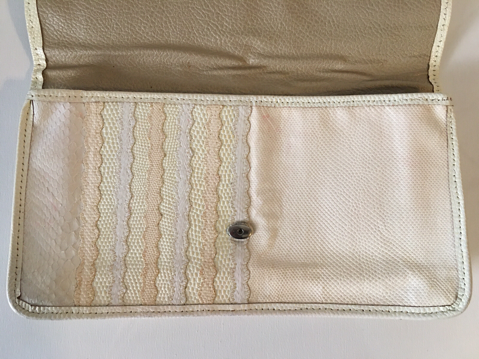 Vintage CARLOS FALCHI Patchwork Clutch Purse Cream Snakeskin Lizard Leather USA