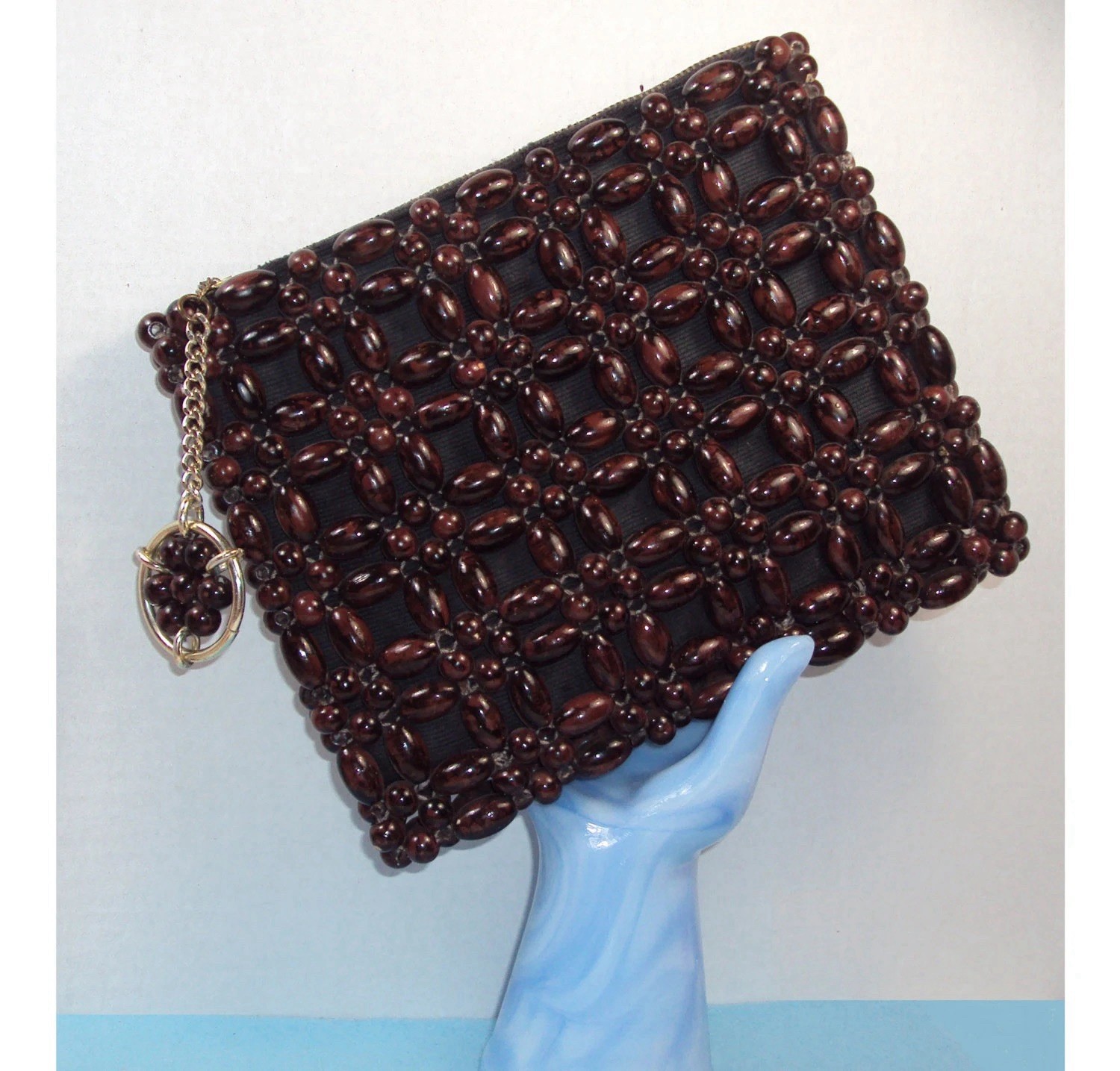 wooden beaded clutch vintage