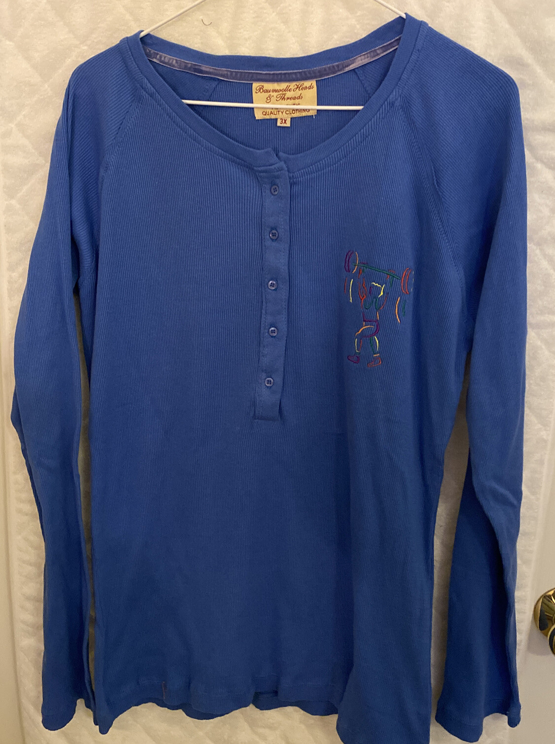 vintage Baumwolle Heads & Threads Henley w/ Weightlifter embroidery 3X