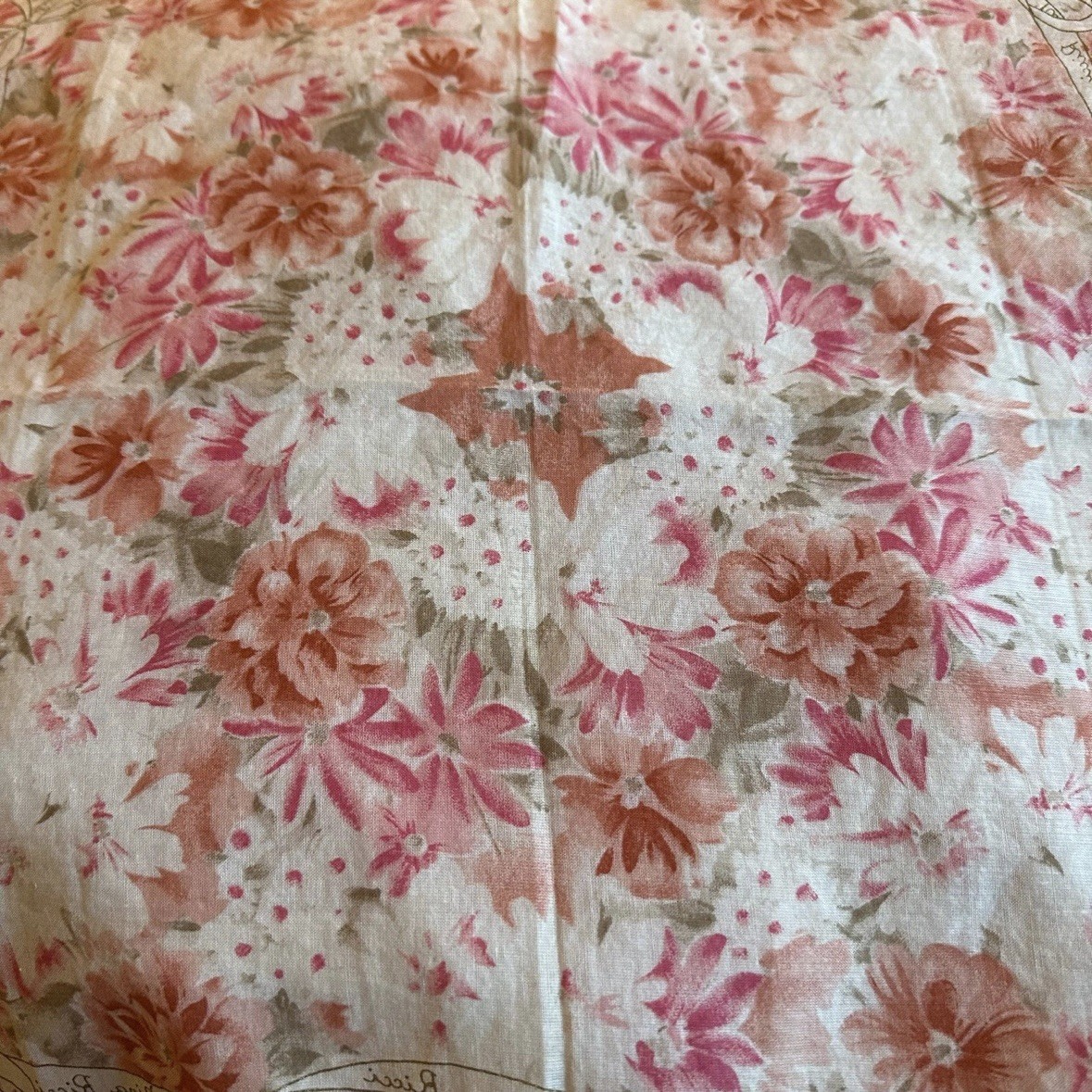 Vintage Ladies Nina Ricci Pink Floral Cotton Handkerchief 17 Inches