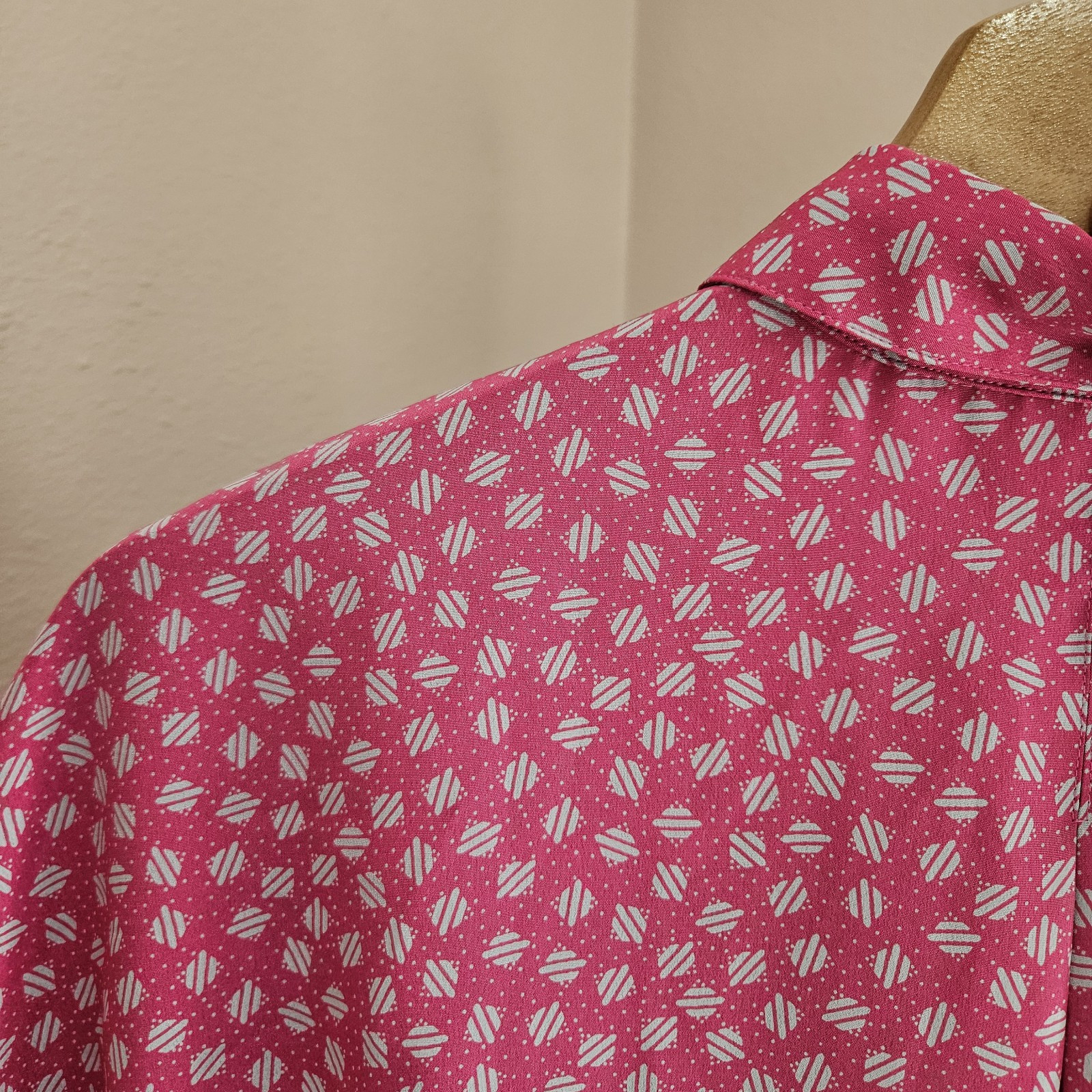 Tess Womens Vintage 80s Pink Blouse Cinched Waist Button Front Sz 10 Runs Small