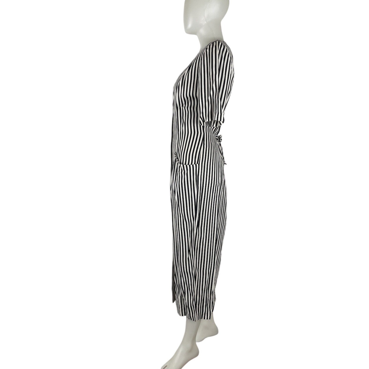 VTG 80s Dress Knapp Studio Dress Stripe Button Front Tie Back