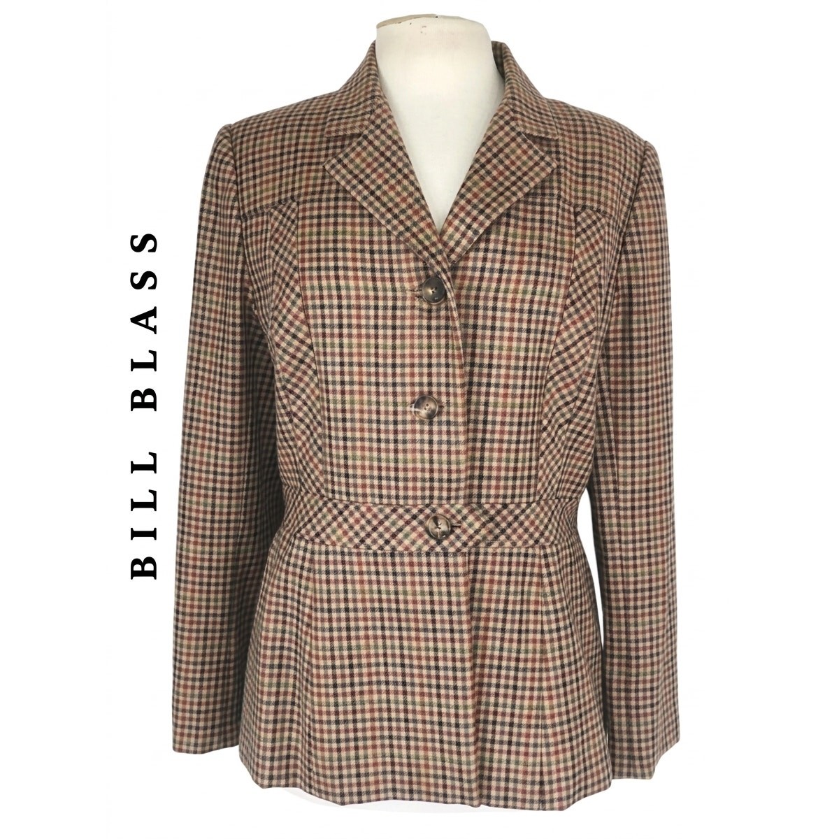 Vintage 1970s Bill Blass Wool Blazer Houndstooth Wool Jacket Neiman Marcus / L
