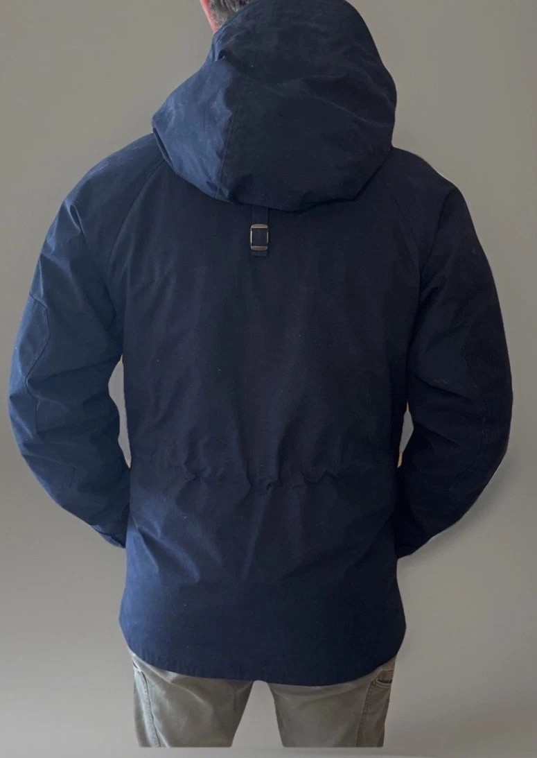 Navy Hood Mens Lands End Medium Vtg Squall Slicker Waterproof Lined Rain Coat