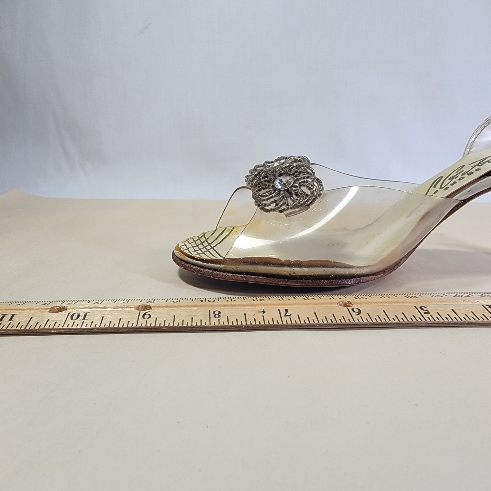Vtg 1950s Carved Lucite & Rhinestone Heels on Clear Lloyd/Haig Shoes Sandals Sz6