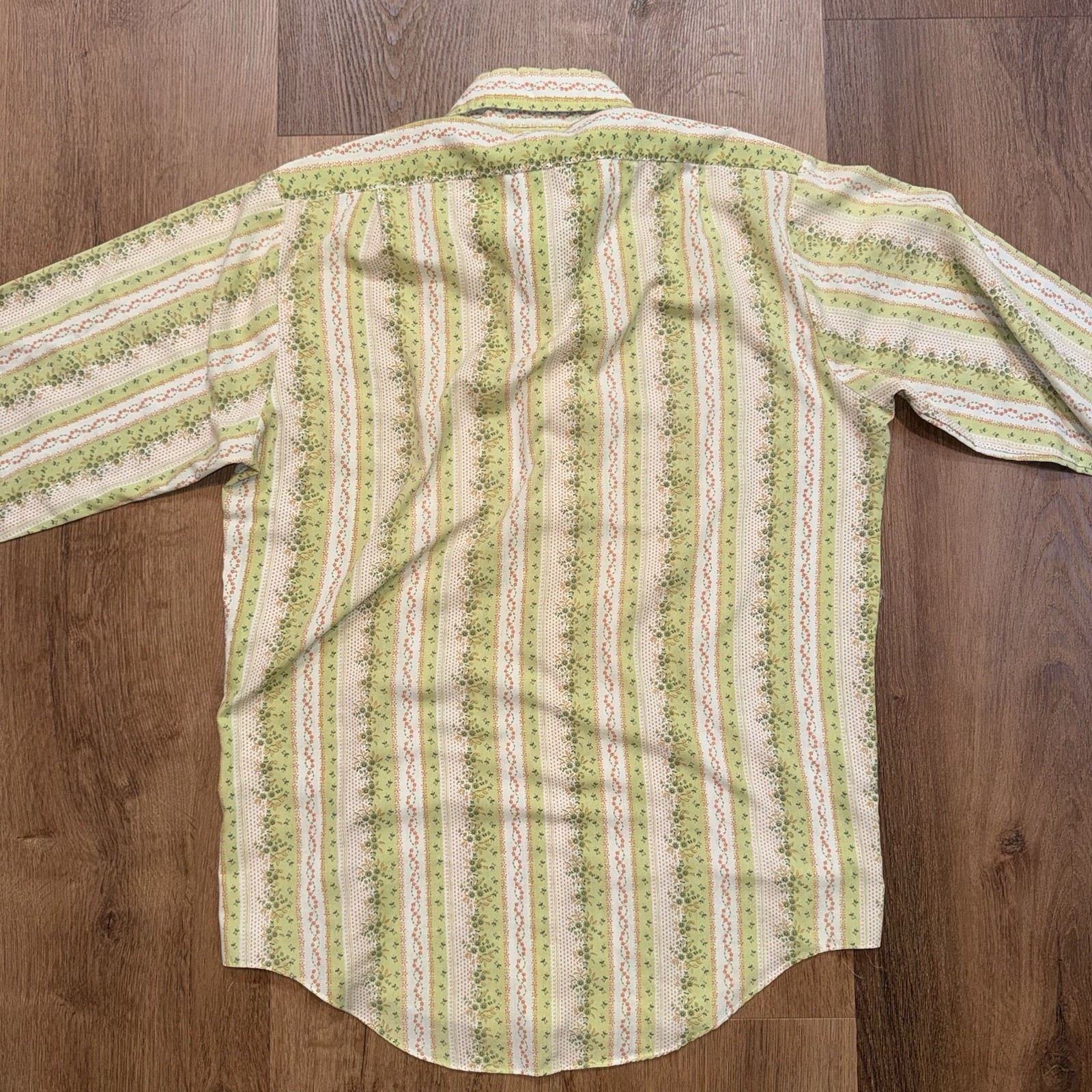 1960s Towncraft Penneys Shirt Vtg Hippie Disco MCM Mod Green Floral Mens Medium