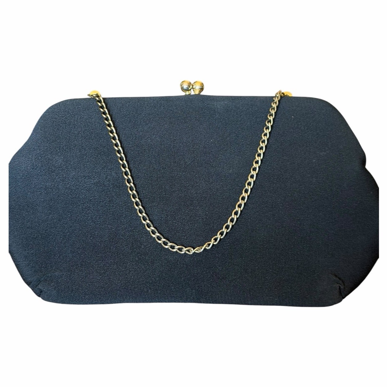 Vintage HL USA Black Satin Evening Clutch Kiss Lock Formal Cocktail Purse