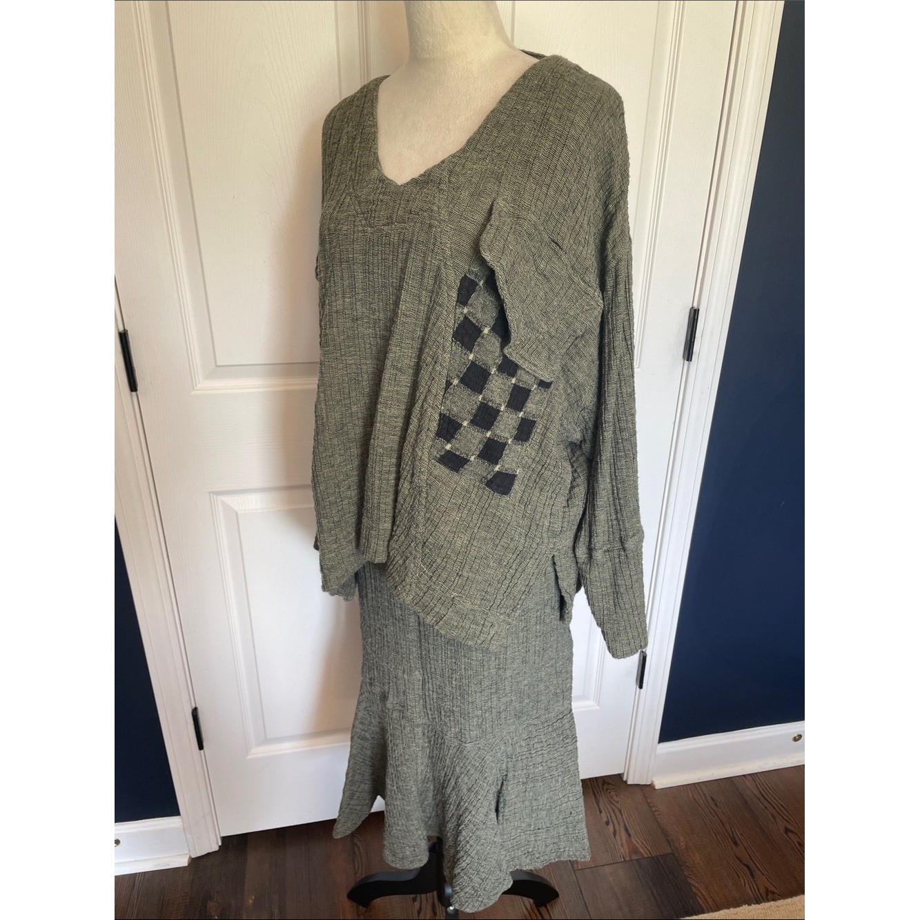 Vintage Boutique Sues Two Piece Cotton Dress Oversized Top Mermaid Skirt