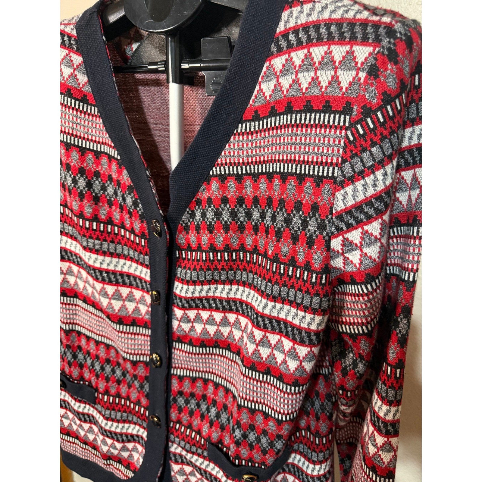 Pablo Collection Vintage Red Geometric Knit Cardigan Jacket Made in USA Size 16