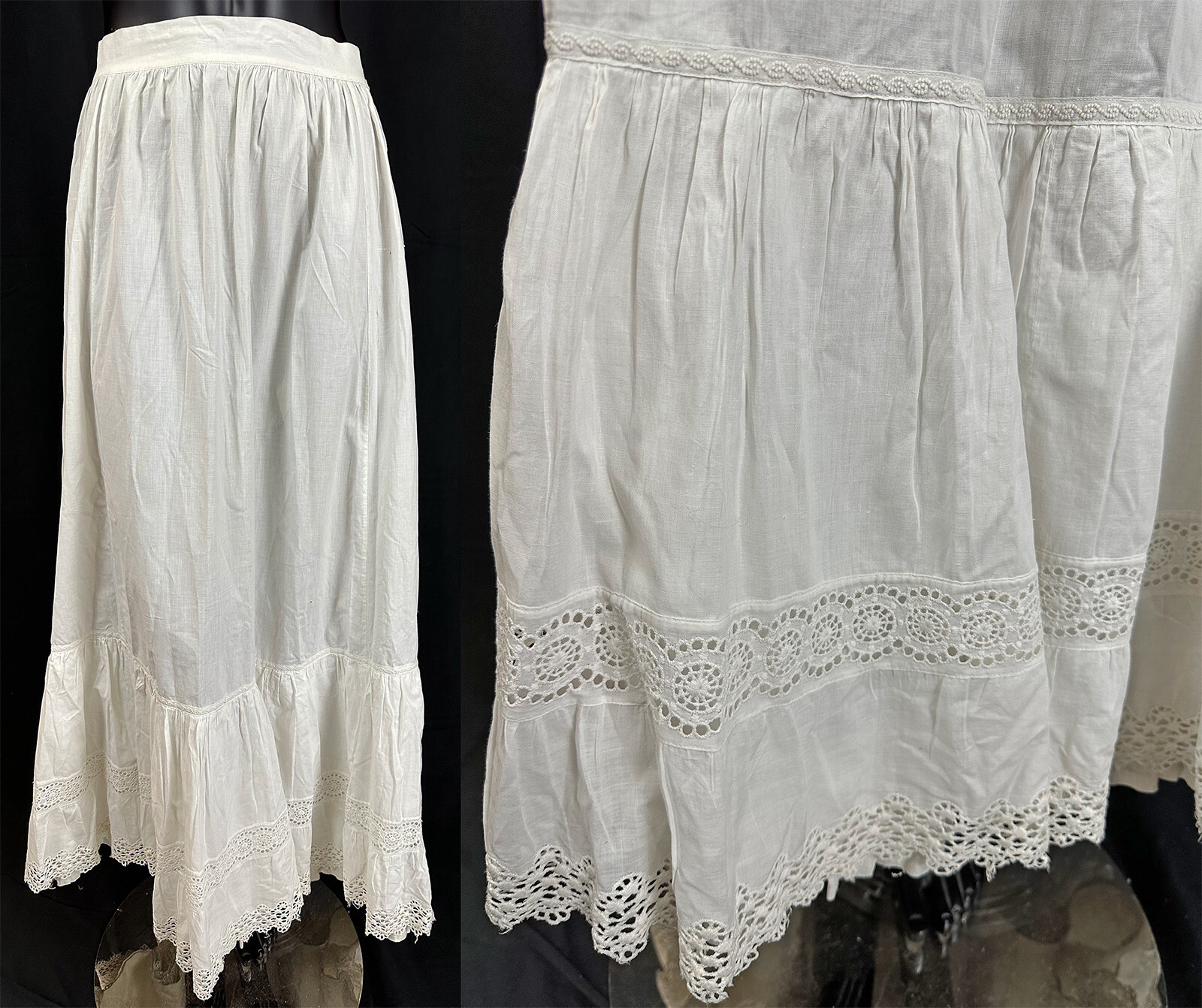 Victorian Whitework Broderie Anglaise Embroidery Eyelet Cutwork Petticoat Skirt
