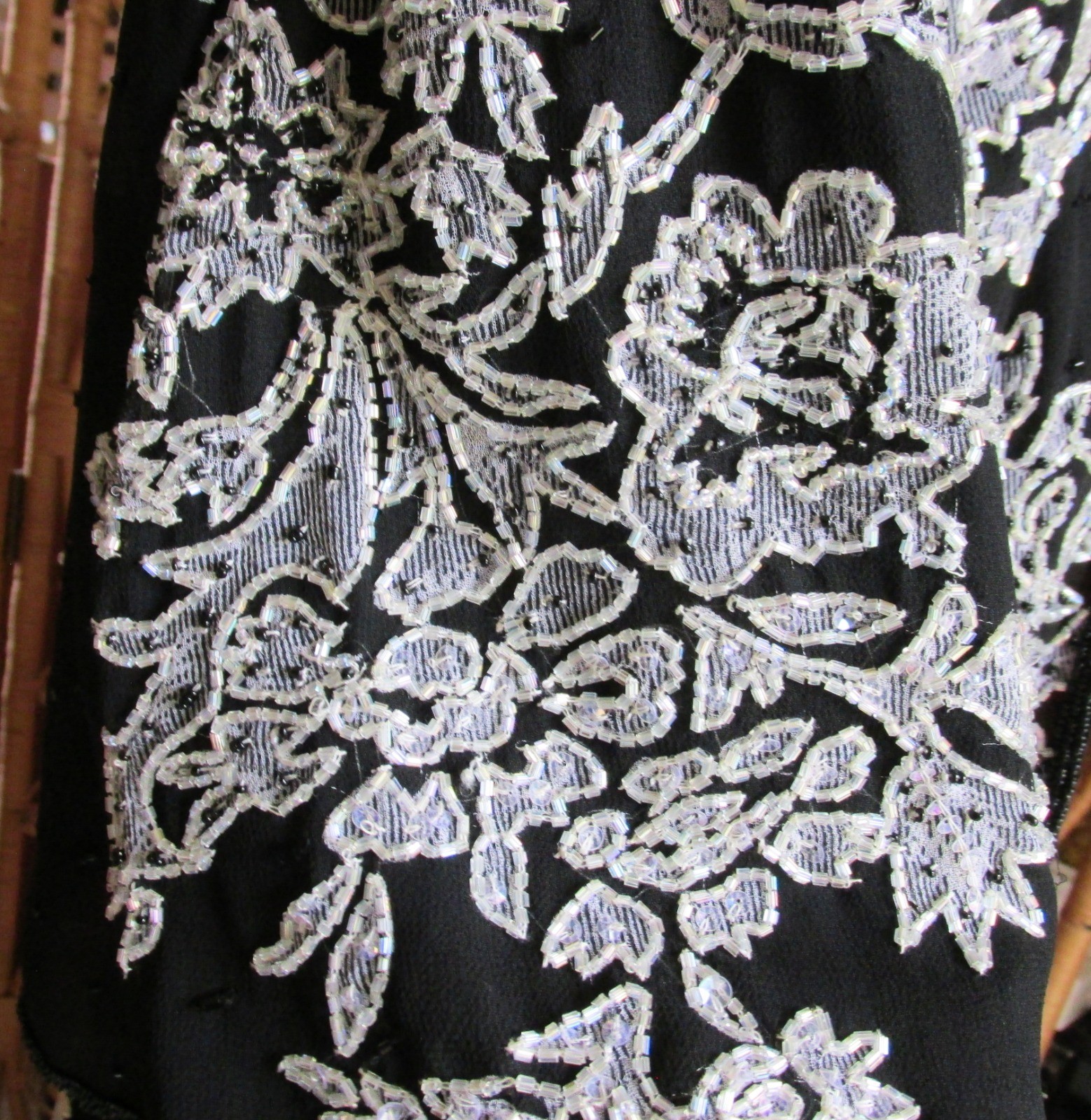 Vintage STENAY Black White Beaded Gown w/ Jacket Sheath Spaghetti Straps SZ 16