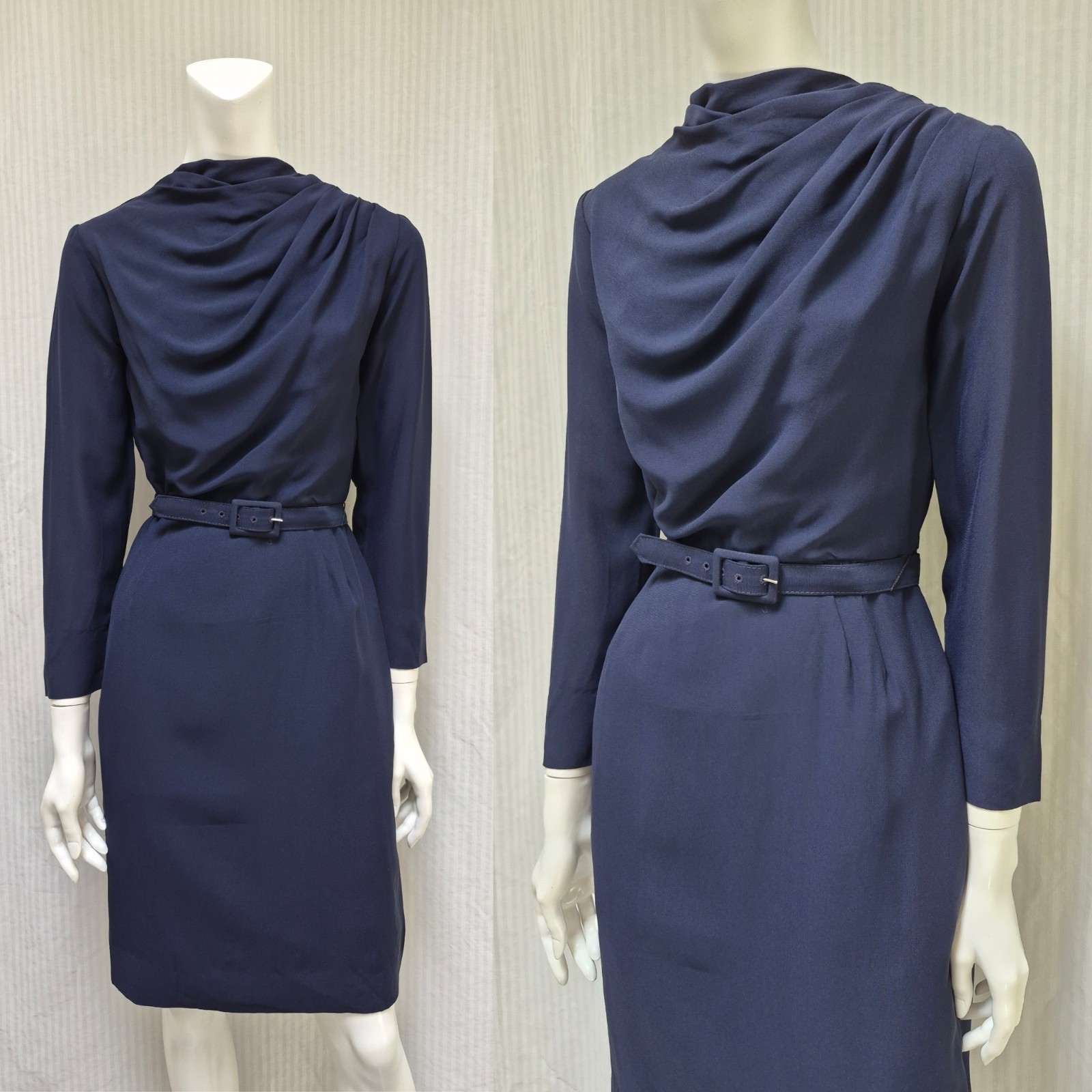 NWT Vintage 1960s SEARS FASHIONS Blue Wiggle Dress with Belt – Size S *READ*