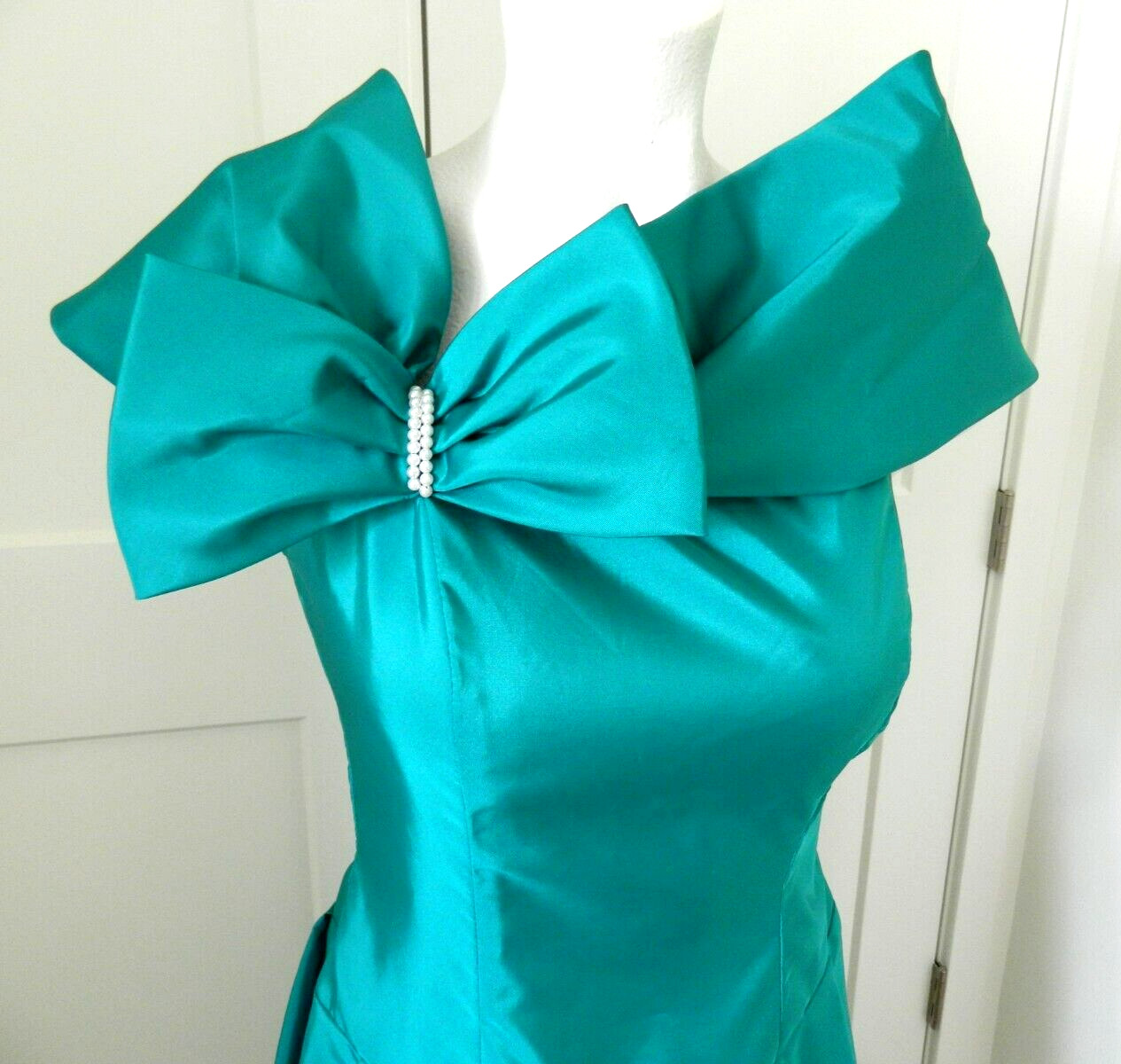 Vintage Green Bow Front Yoke Prom Special Occasion Midi Dress sz 5-6