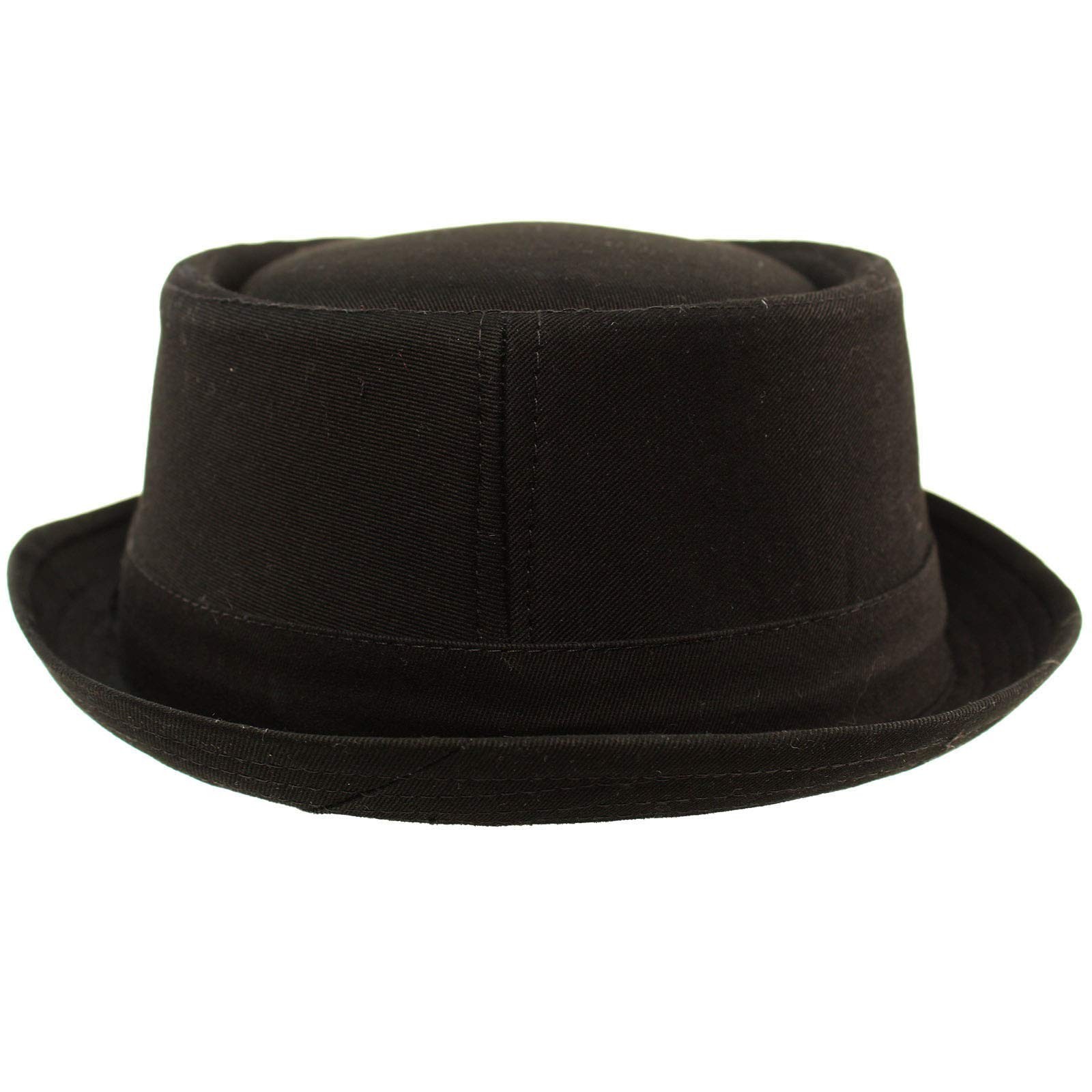 Men’s Everyday Cotton All Season Porkpie Boater Derby Fedora Sun Hat Black