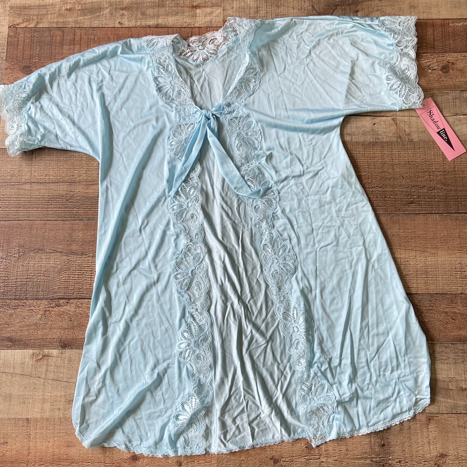 NWT Vintage Shadowline Peignoir China Blue Small 2 Piece Nightgown Robe Lace USA