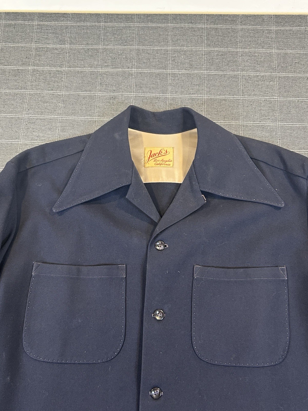 Vintage 60’s Gabardine Rockabilly Loop Collar Shirt Jacket Wool Blend Daggar