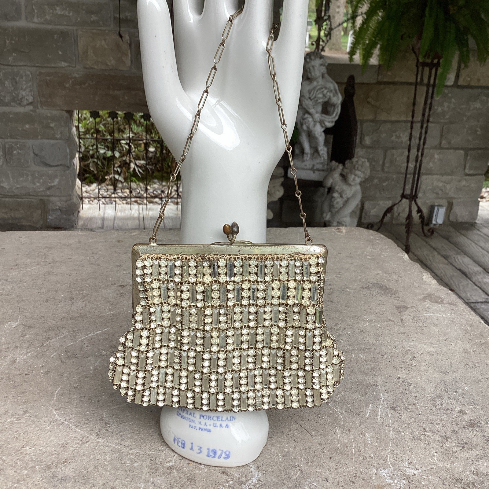 VINTAGE CZECHOSLOVAKIAN RHINESTONE LADIES EVENING BAG COMPLETE SIGNED 57